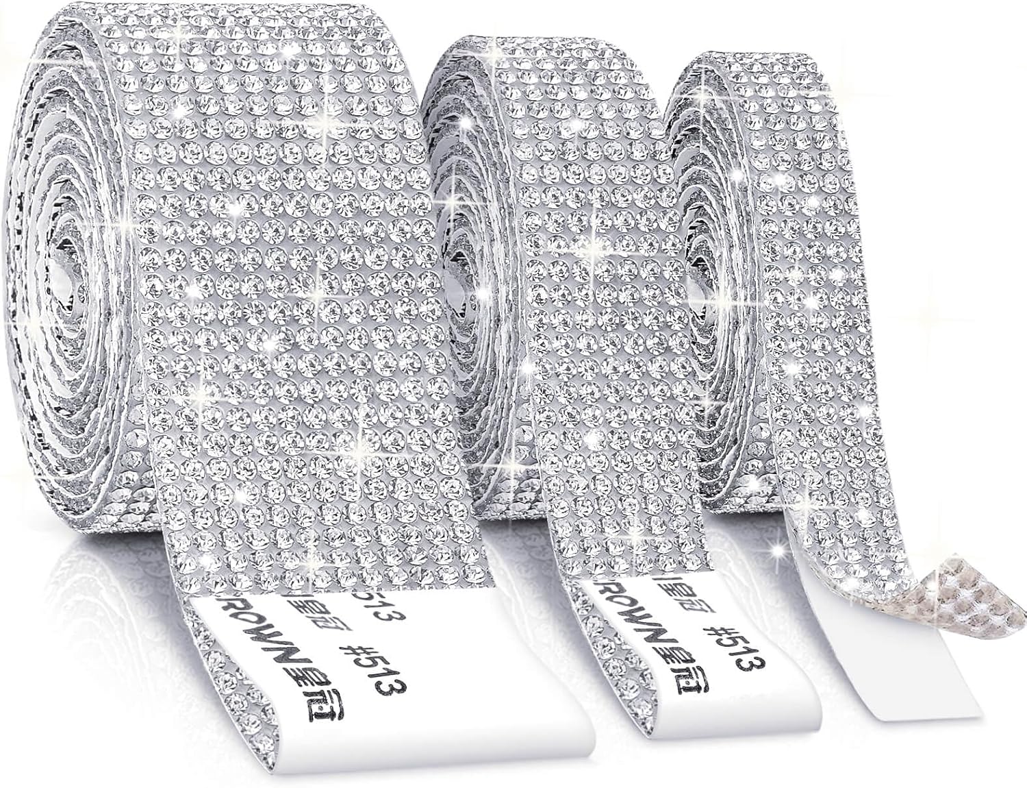 Cludoo 3 Rolls Rhinestone Ribbons, Silver Self Adhesive Rhinestone Strips | Diamond Rhinestones Roll Rhinestones Tape Bling Wrap, Bling Stickers for Crafts Decoration Car DIY Wedding Party