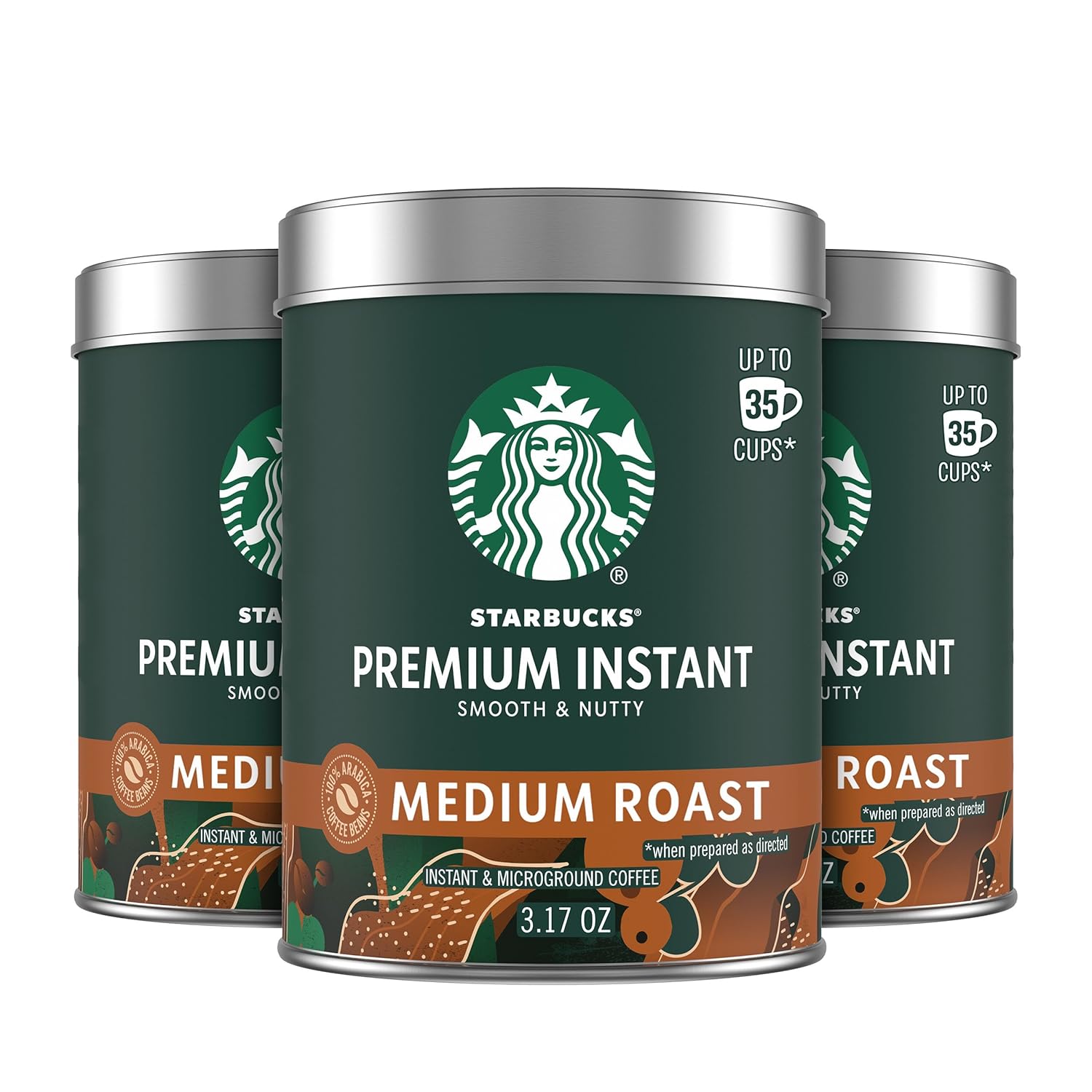 Starbucks Premium Instant Coffee Medium Roast, 3 Tins 3.17 oz | 100% Arabica premium instant and microground coffee; Medium Roast; 3 tins, 3.17 oz each
