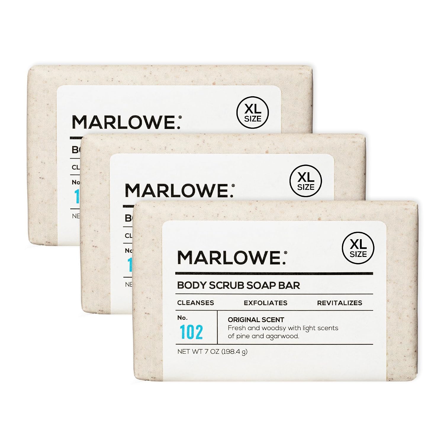 MARLOWE. Body Scrub Soap, Exfoliating Soap Bar, Sage + Fir, 7 oz (3 Bars)