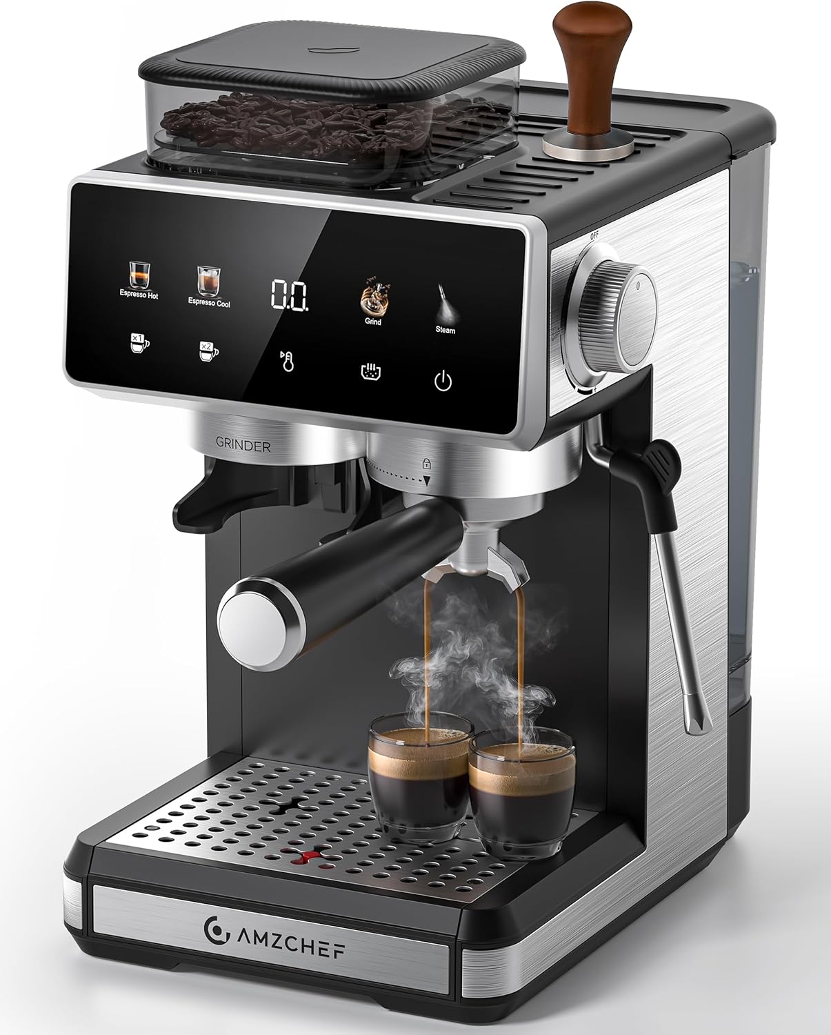 AMZCHEF Bean-to-Cup-Coffee-Machines, 3-Temp Control Coffee Machine with 20 Grinding Settings, Hot/Cold Brew Coffee Machine with Milk Frother, 20 Bar Espresso Machine with Color Touchscreen