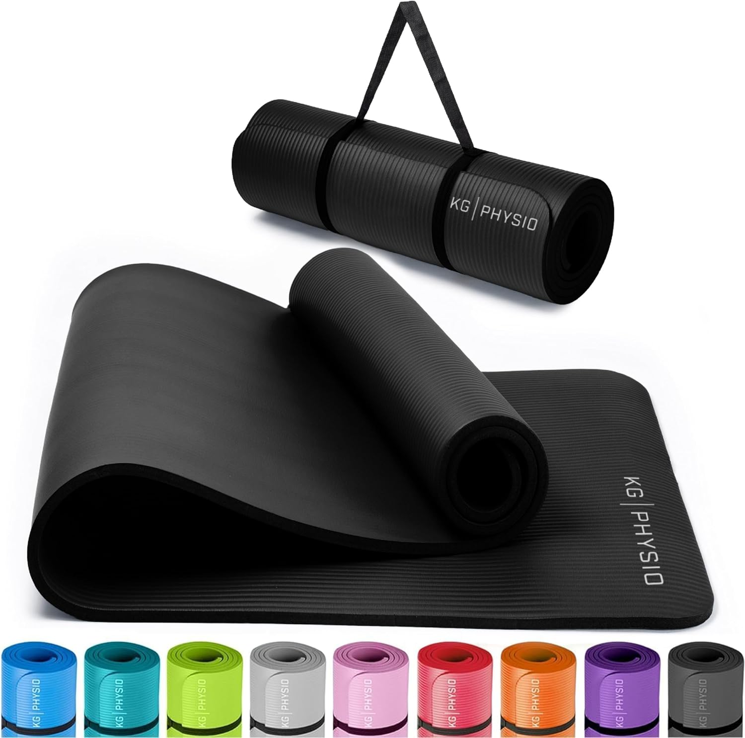 KG Physio Yoga Mat - Thick Yoga Mats for Women & Men, High-Density NBR Foam Excercise Mat, Non-Slip & Sweat-Resistant, Ideal for Pilates, Home Fitness and Home Workout - Strap Included