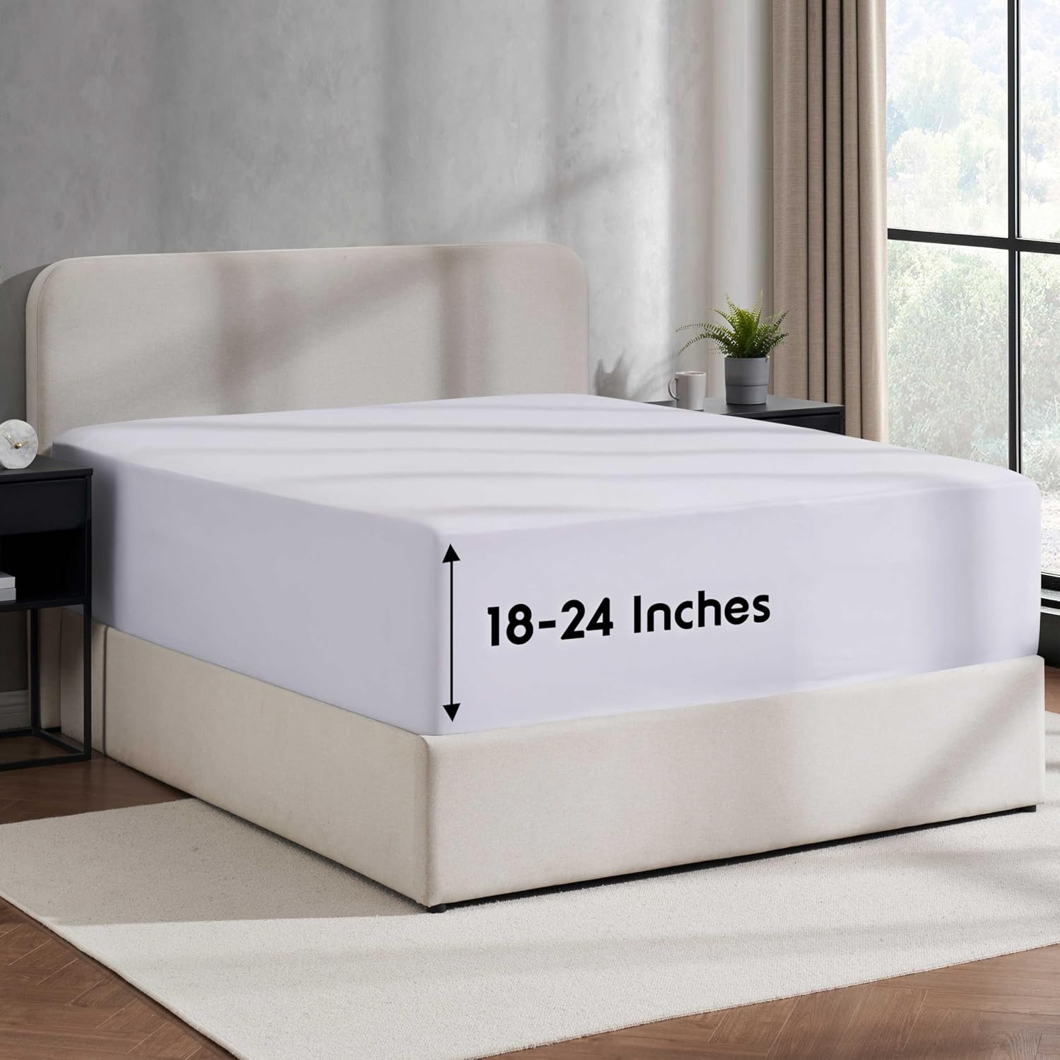 Nestl White Extra Deep Pocket King Fitted Sheet Only, Hotel Luxury King Size Fitted Sheets Easily Fits 18 to 24 Inch Mattress, Super Soft, Wrinkle-free, and Breathable Bottom Sheets with Corner Straps