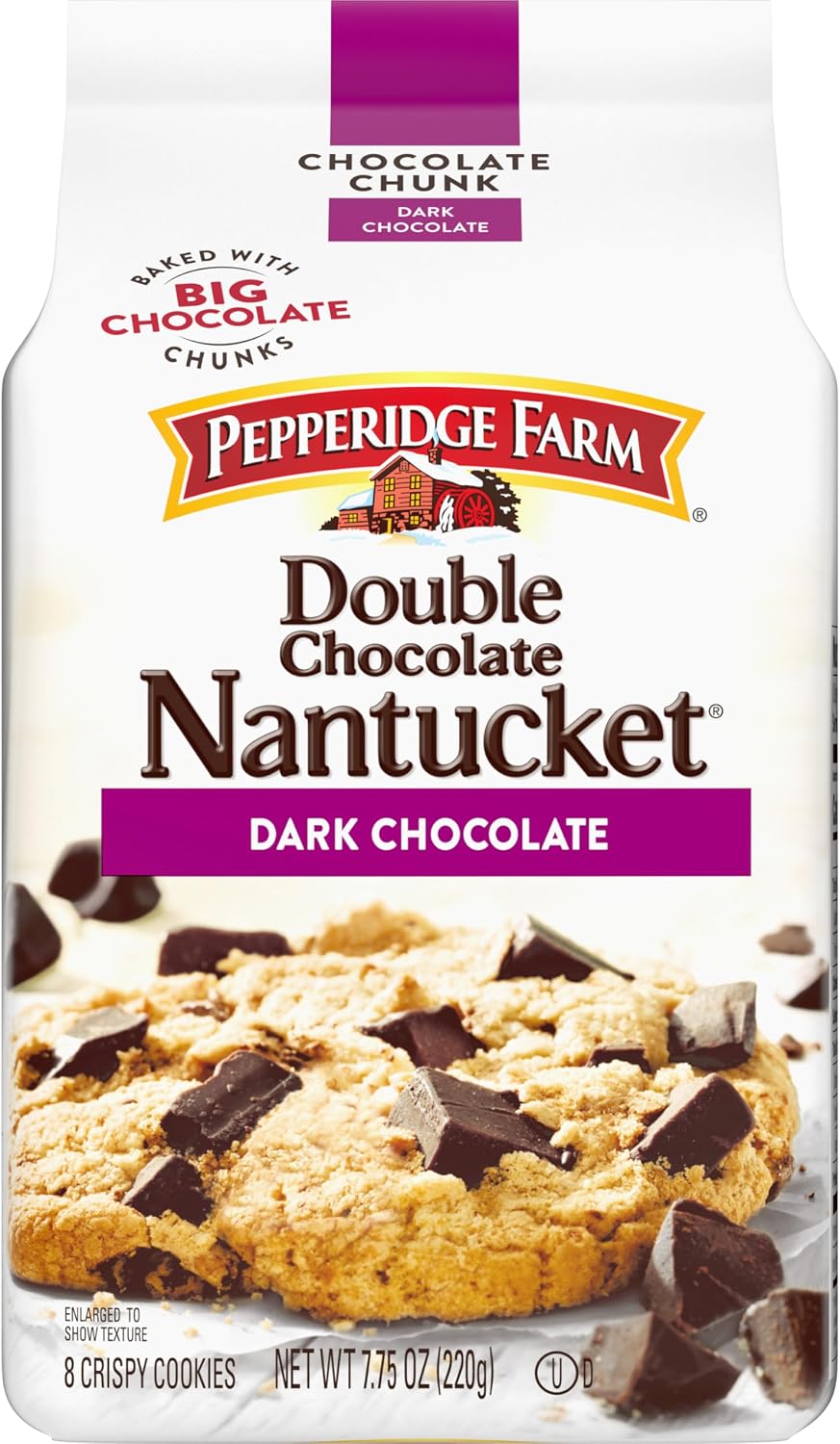Pepperidge Farm Nantucket Crispy Double Dark Chocolate Chunk Cookies, 7.75 OZ Bag (8 Cookies)