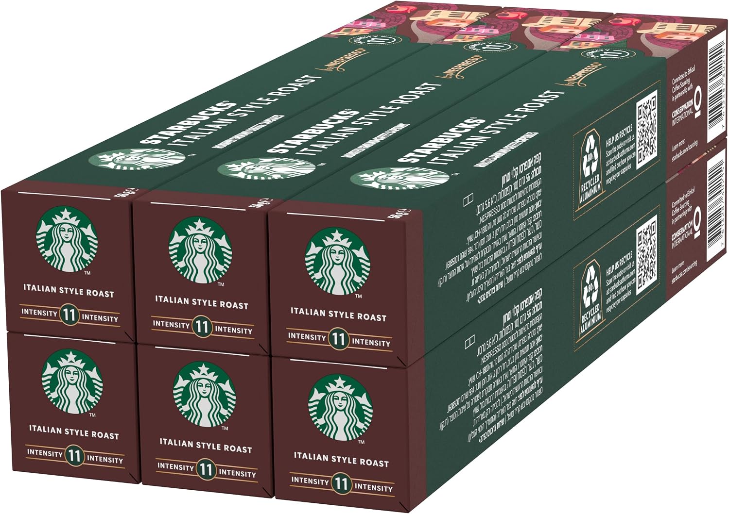 STARBUCKS Italian Style Roast by Nespresso, Dark Roast, Coffee Capsules 6 x 10 (60 Capsules)