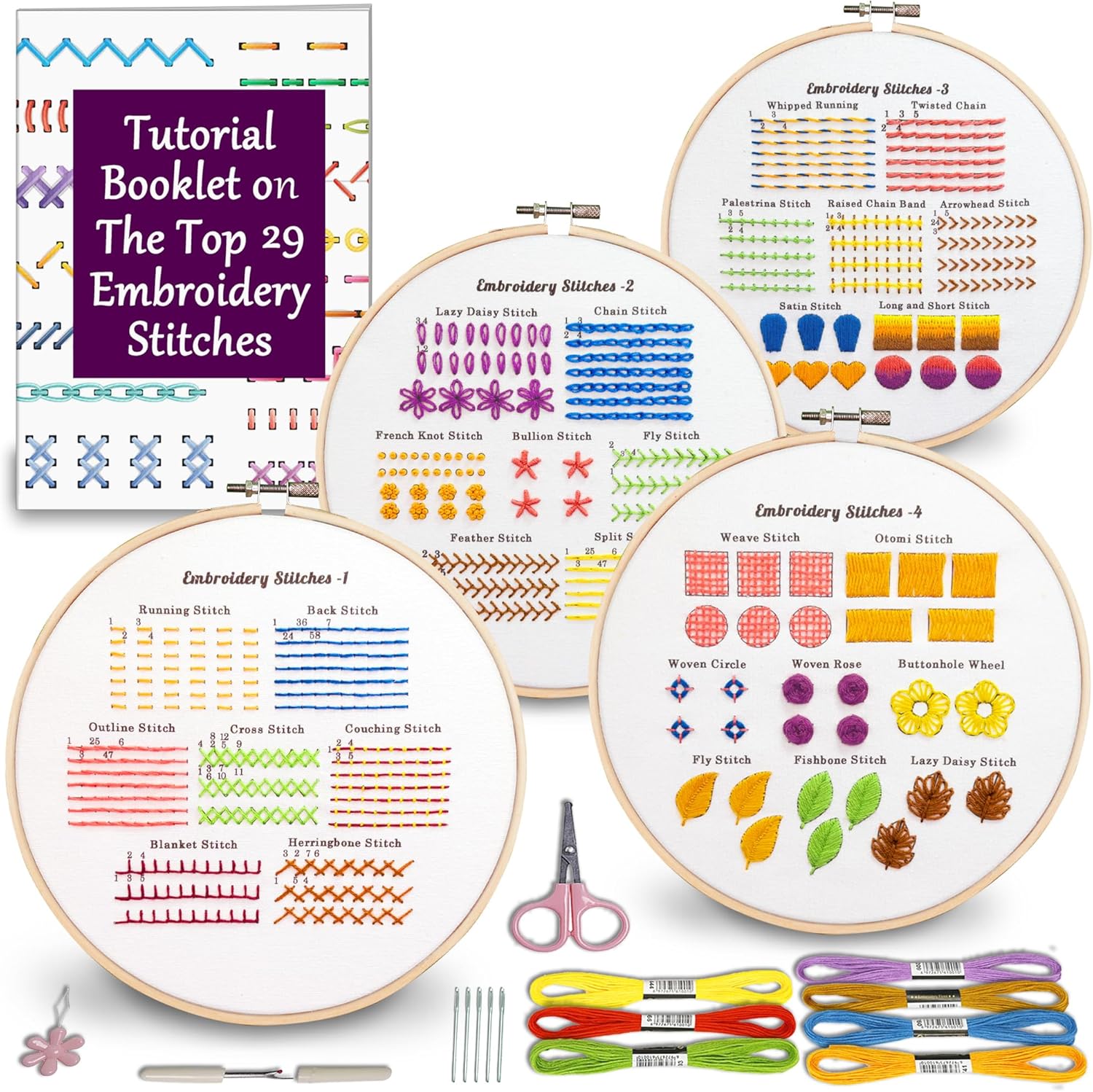 Bradove Classic Stitch Practice Embroidery Kit for Beginners Adults Kids, Hand Embroidery kit with Video Tutorial and Instruction Booklet, Slow Stitching Kits