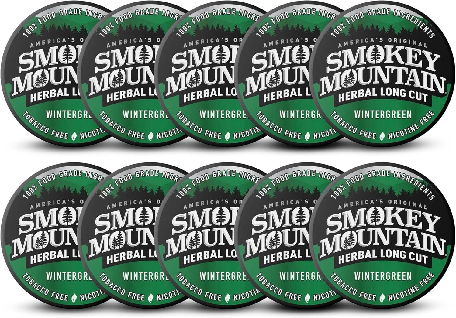 Smokey Mountain Herbal Long Cut Wintergreen, 10 Can Box