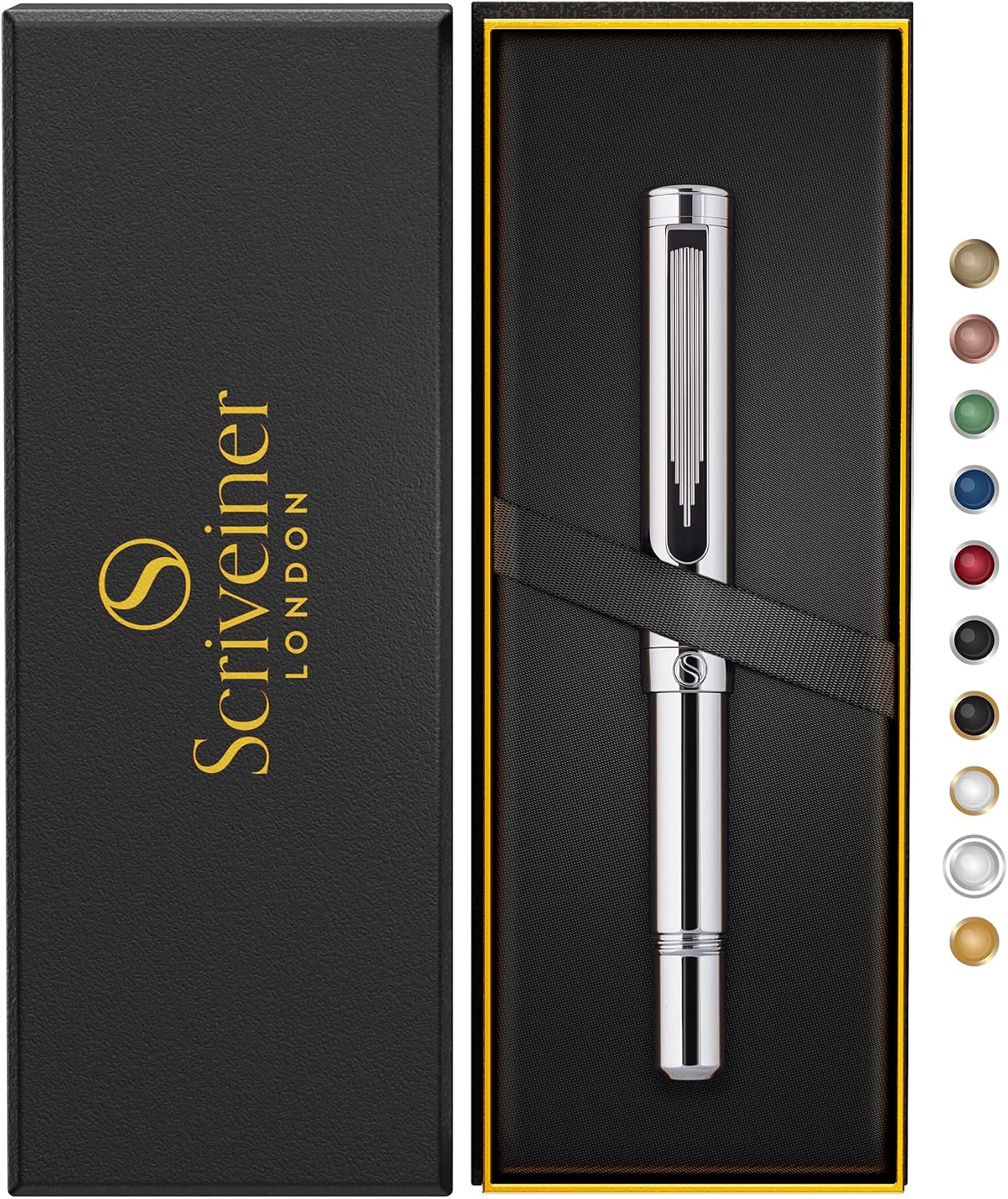 Scriveiner Silver Chrome Rollerball, Award Winning Luxury Pocket Pen with Chrome Finish, German Schmidt Refill, Best EDC Writing Instrument Gift Set for Men & Women, Fancy Office Pen