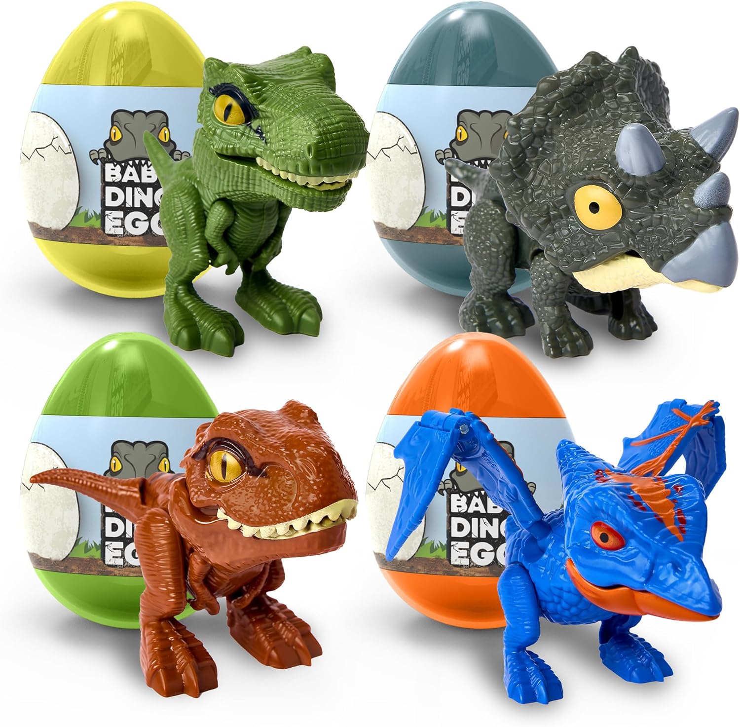 Kids Baby Dinosaur, Baby T-Rex Dino Eggs Small Egg Toys, Perfect Dinosaur Toys for Toddlers and Kids, 4 Color Toy Dino (4 Pack)