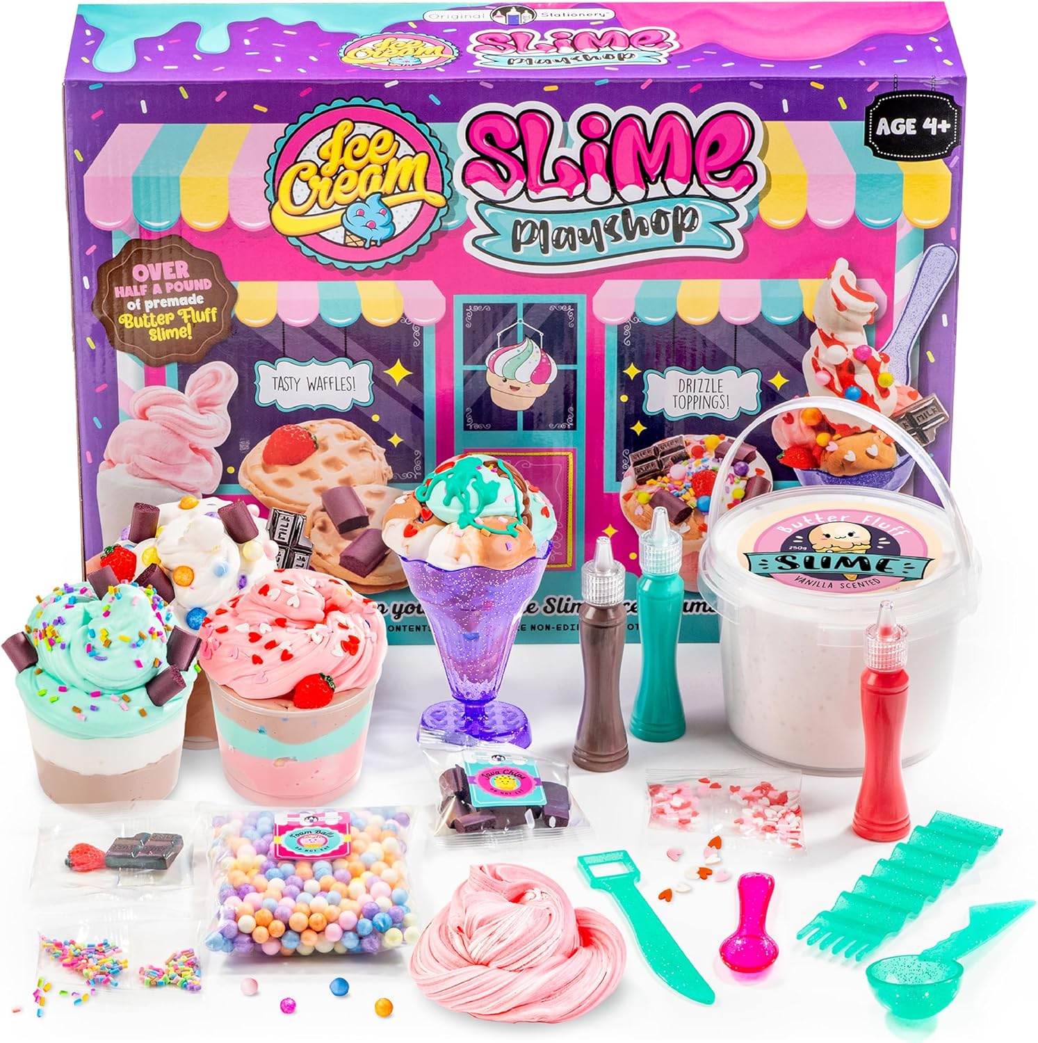 Original Stationery Ice Cream Sundae Slime Kit - Medium, Pink - Realistic Ice Cream Slime Toy & Sweet Treat Craft Set for Kids