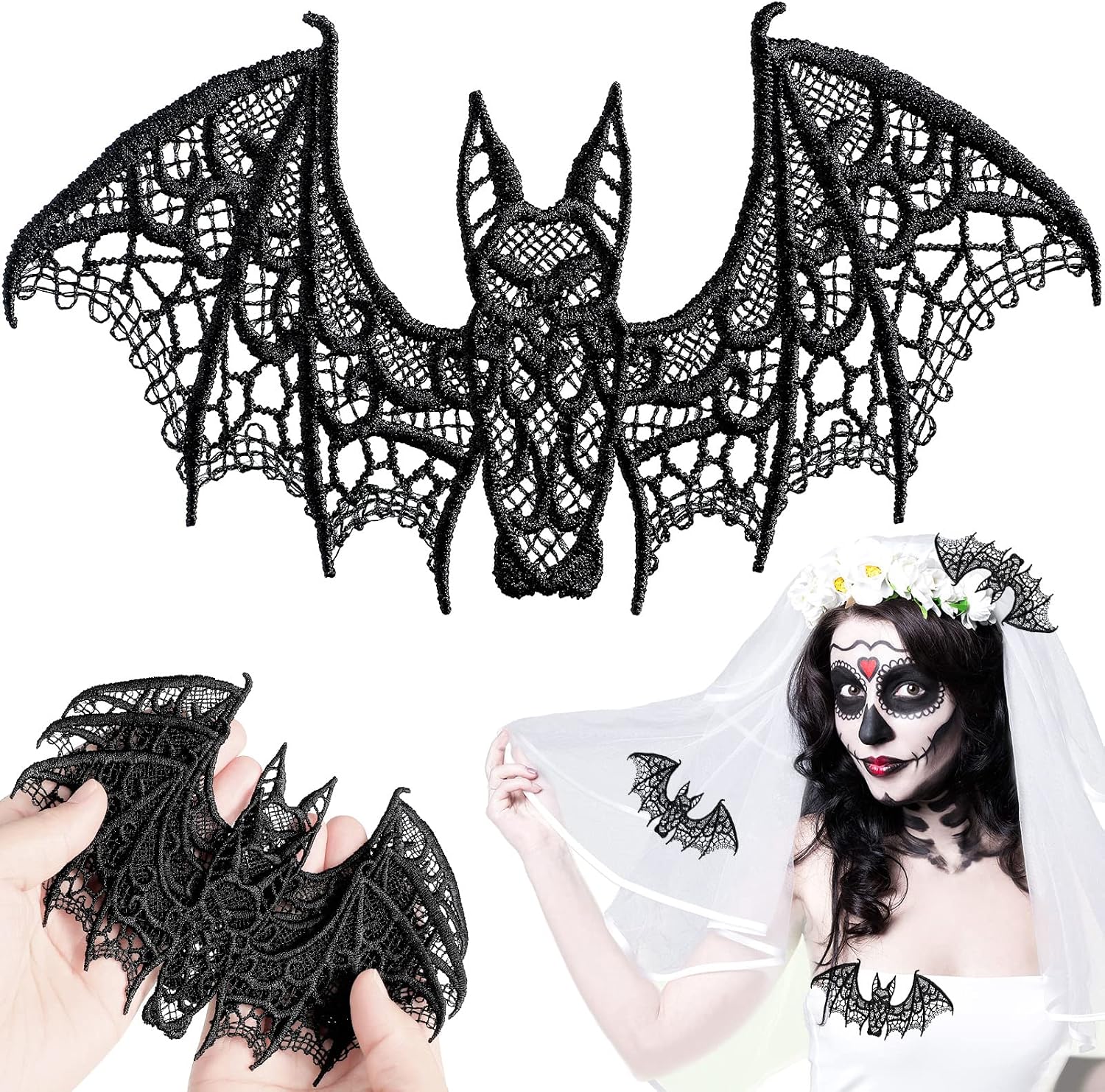 Hoteam Halloween Bats Decoration Lace Bat 3D Scary Bat Decor Room Decor Realistic Props for Halloween Window Indoor Outdoor Party Supplies(12 Pieces,Black)