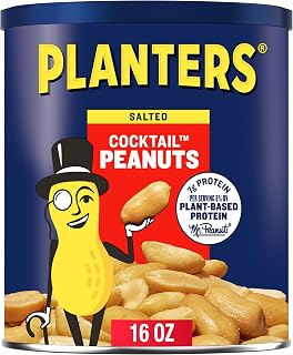 PLANTERS Salted Cocktail Peanuts, Party Snacks, Plant Based Protein 16oz (1 Canister)