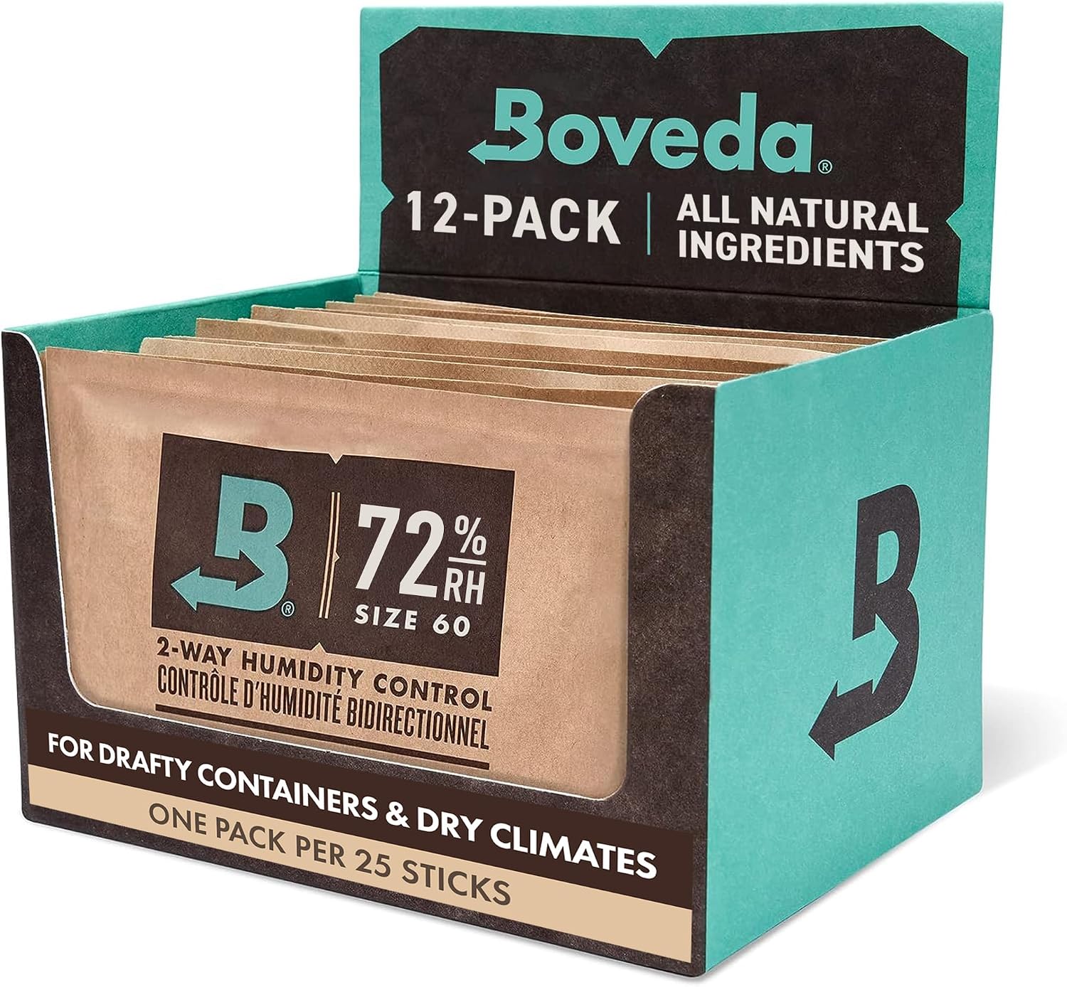 Boveda 72% Humidity Control Packs, Size 60, 12-Ct - for Dry Environments