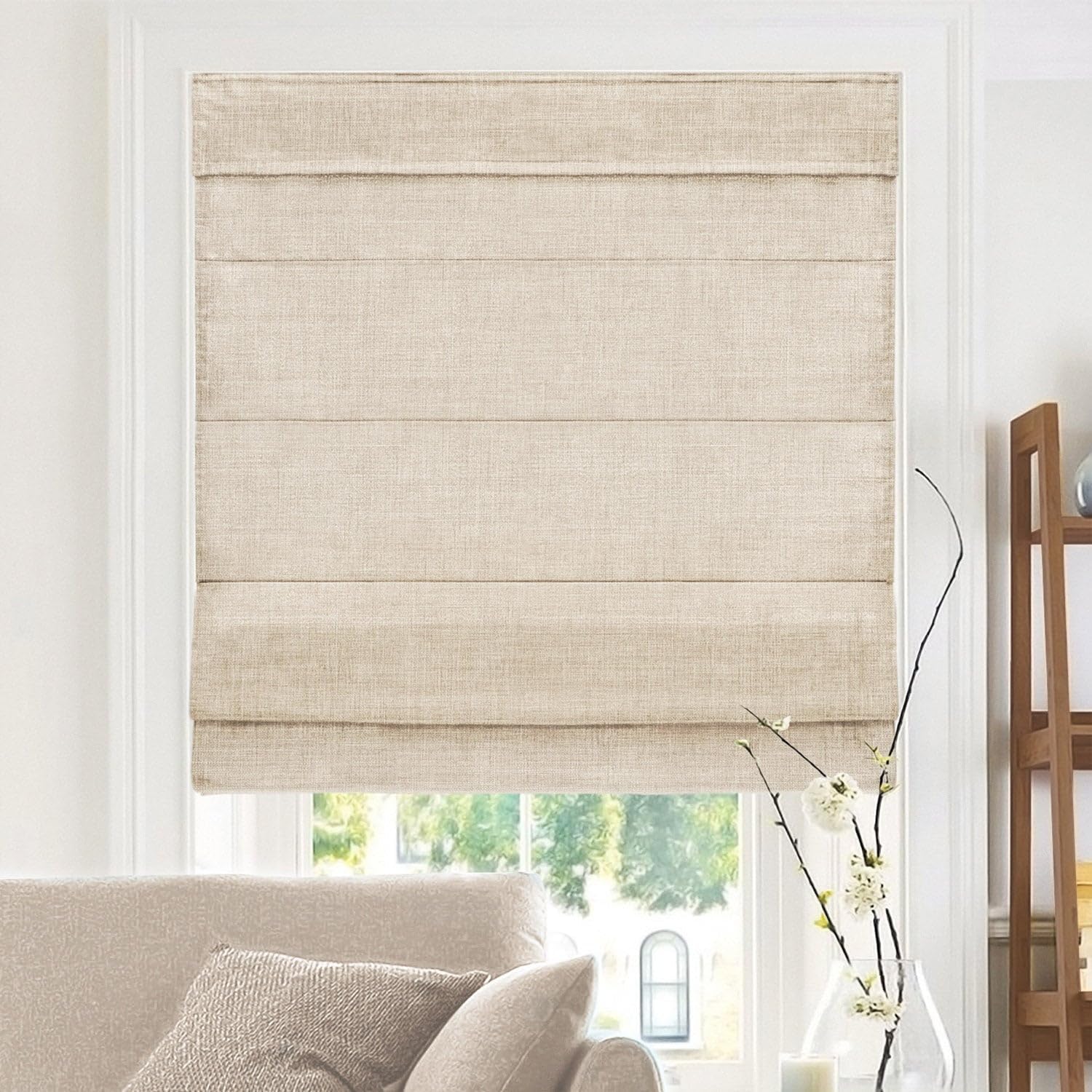 CHICOLOGY Roman Shades for Windows, Window Treatments, Roman Shades, Roman Window Shades, Room Darkening Shades, Window Shades, 34.5" W X 64" H, Belgian Flax (Privacy & Light Filtering)
