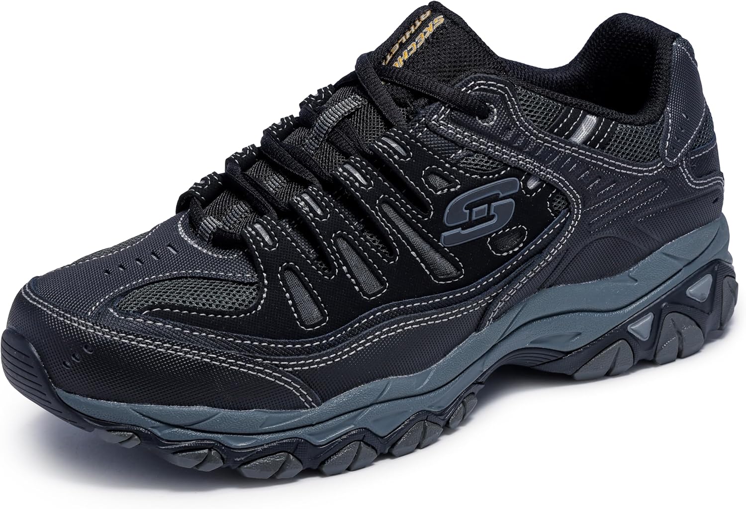 Skechers Men's Afterburn M. Fit Fashion Sneakers – Leather Upper, Memory Foam Insole, Rubber Outsole