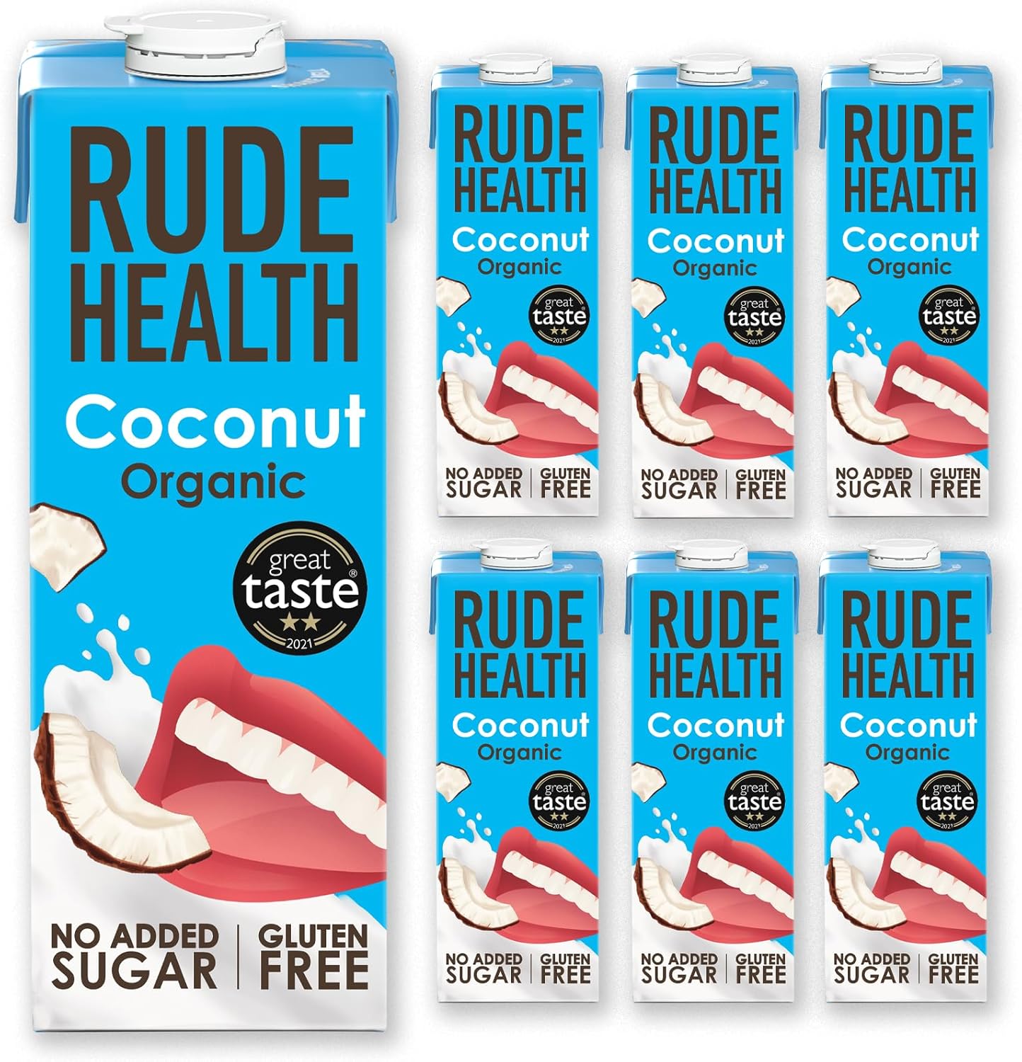 Rude Health 6 x 1 Litre Organic Coconut Dairy-Alt Milk, 100% Natural Organic Drink, Lactose Free, Dairy Free & Gluten-Free, No Added Sugar, Award-Winning, Healthy & Vegan, 100% Recyclable Packaging