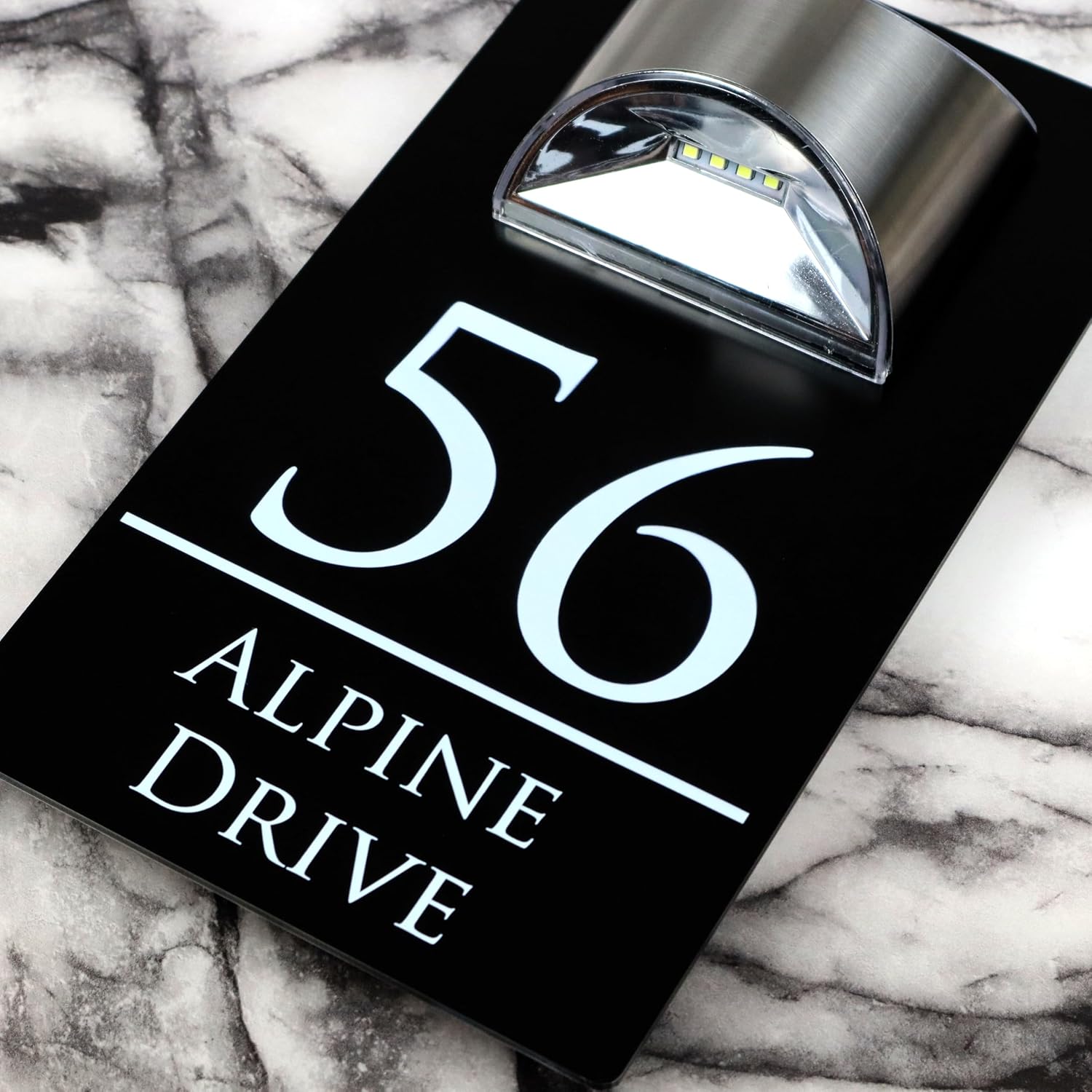 K Smart Sign | Exalted LED 28 | Solar Light House Signs Door Number Plaques With Light Name Plaques For Wall - Matt Black & Classic Text