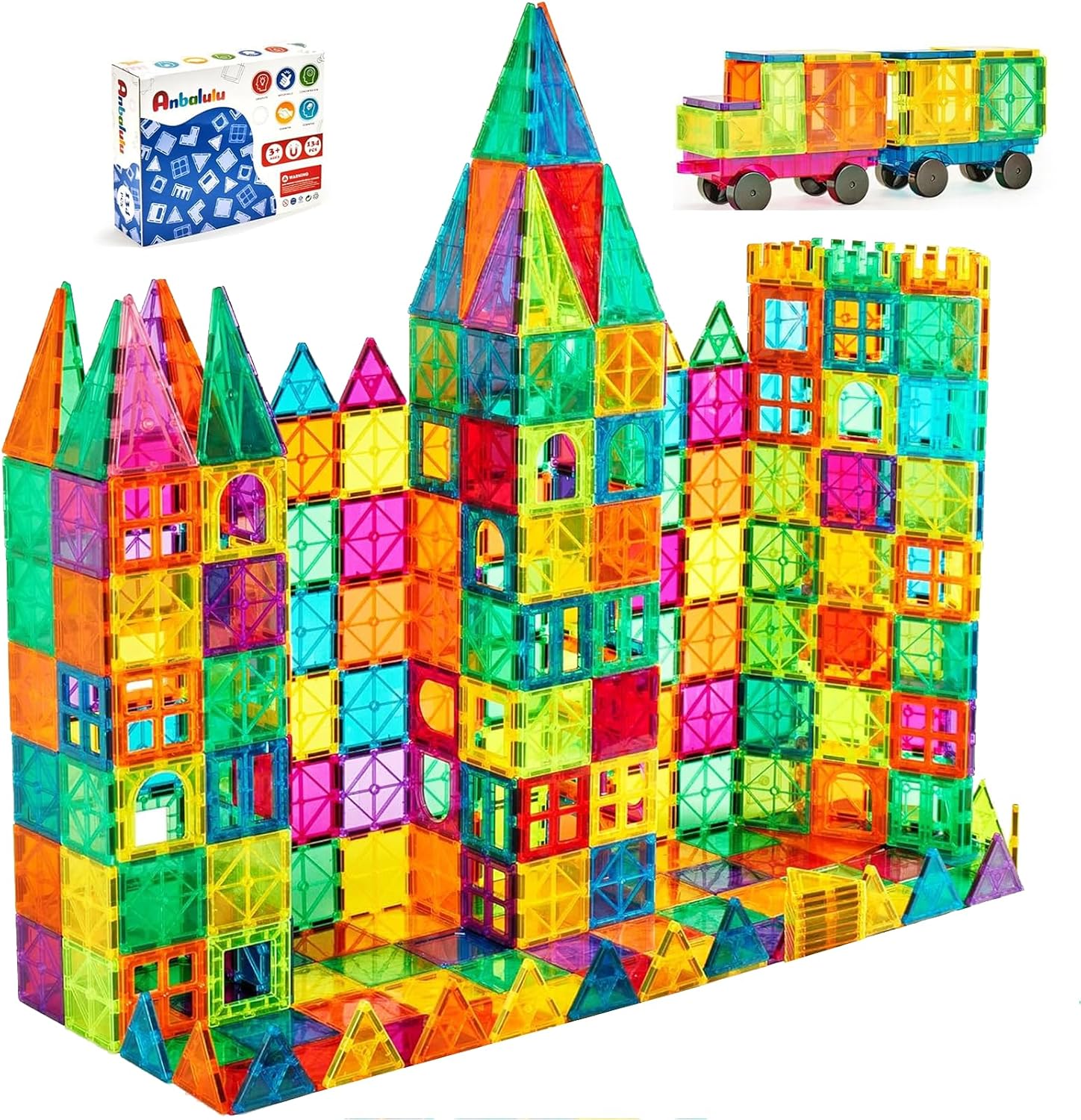 Magnetic Building Tiles, 134PCS Large Magnet Building Set,Magnetic Blocks, 3D STEM Stacking Toys, Magnets Toy for Kids Boys Girls