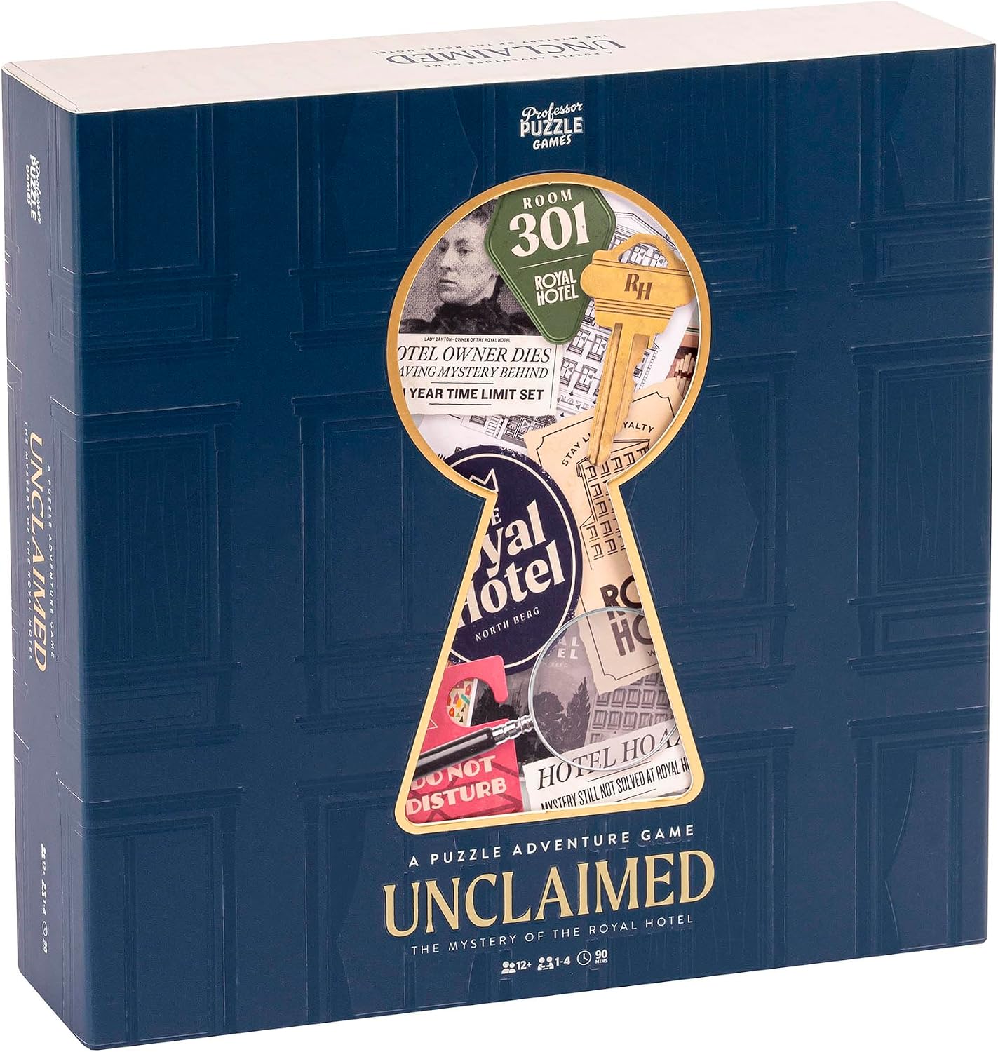 Professor Puzzles Unclaimed Puzzle Adventure Game | Solve Cryptic Mysteries in the Royal Hotel | Fast-Paced Interactive Board Game for Friends and Family | Will You Uncover Lady Danton's Hidden Prize?