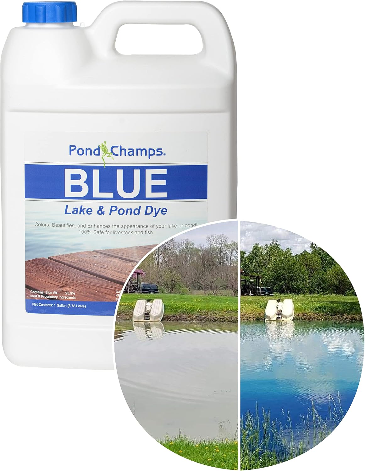 Blue Lake and Pond Dye - One Gallon of Professional Lake & Pond Dye - Treats Up to 1 Acre - Royal Blue Color - Safe for Fish, Wildlife, Pets & Children