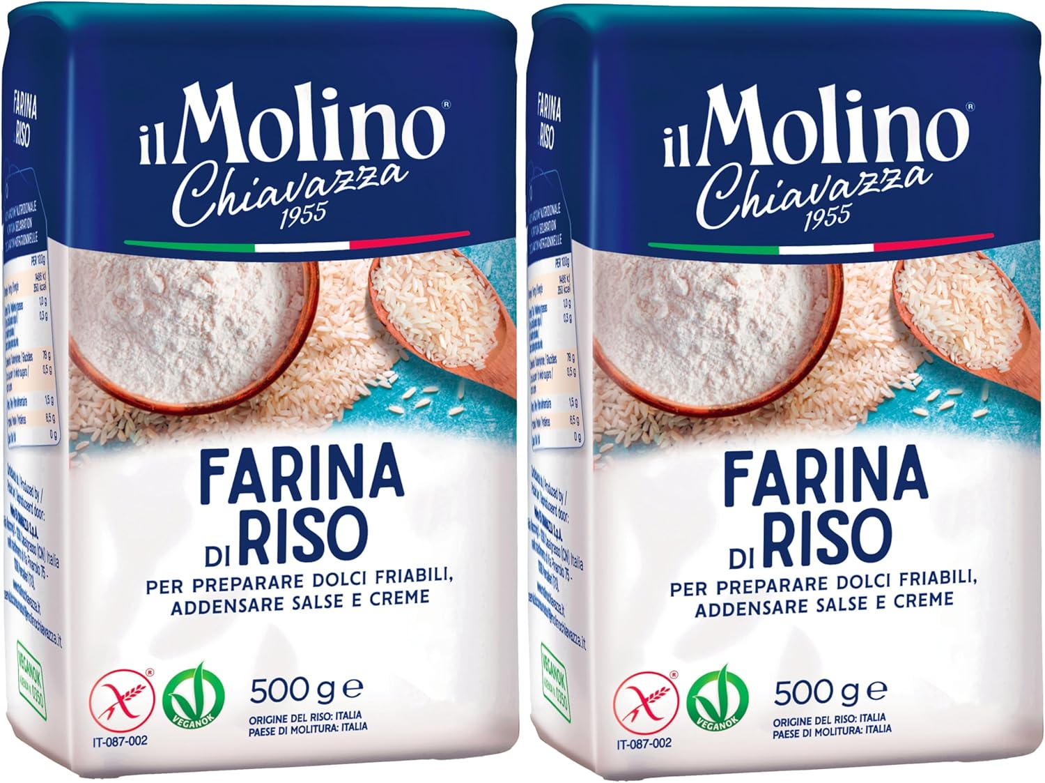 il Molino Chiavazza Rice Flour 500g - Pack of 2 | Vegan & Gluten-Free | Farina di Riso | Authentic Italian Rice Flour | Perfect for Wide Range of Dishes