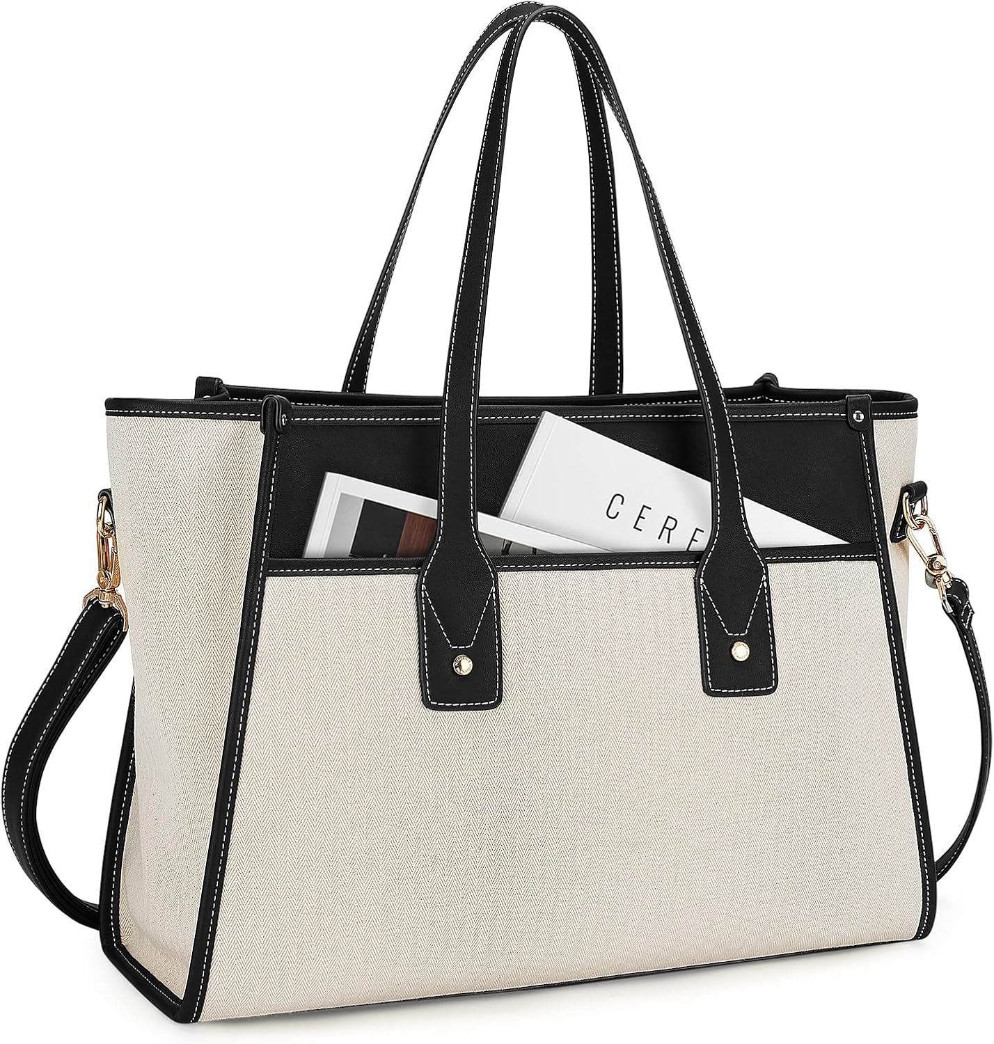 Missnine Tote Bag Canvas Laptop Bag 15.6 inch Work Bags for Women Teacher Bag Casual Computer Shoulder Purse for Office, College, Travel