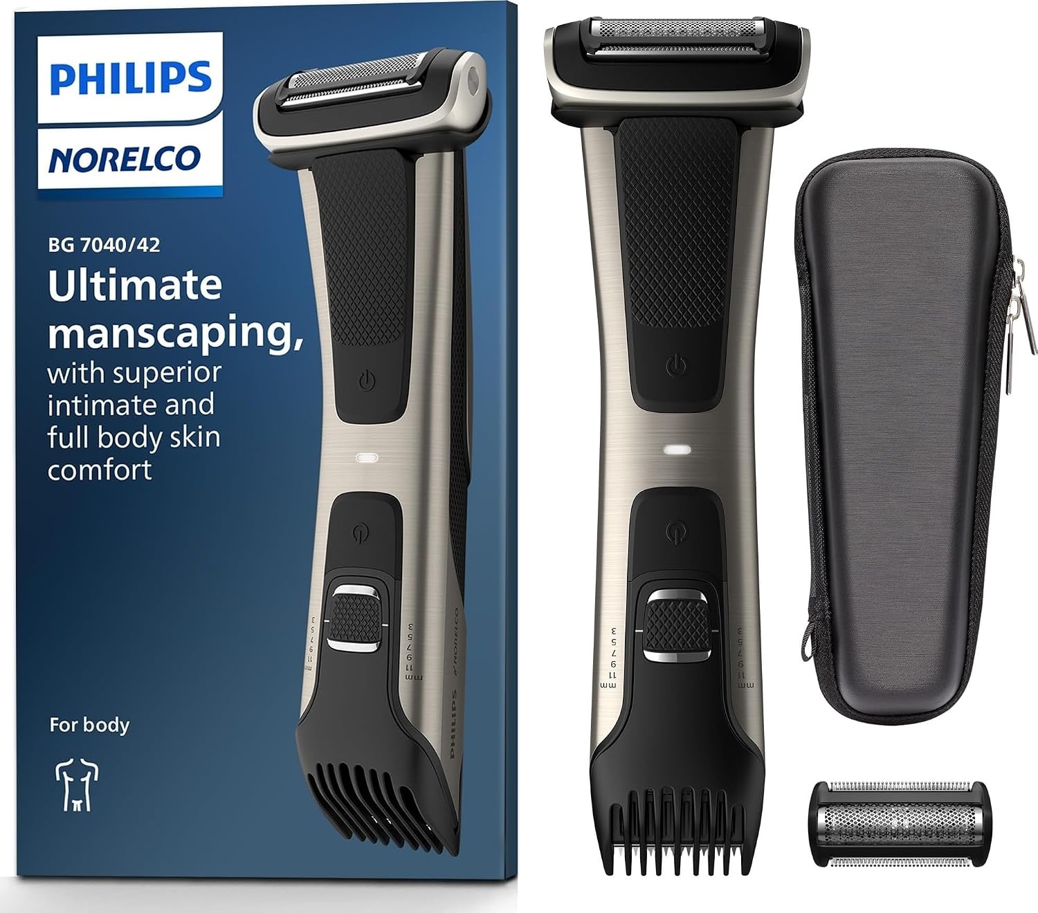 Philips Bodygroom 7000 Series, Showerproof Groin and Body Trimmer for Men, Precise Body Grooming, Adjustable Comb, Safe Even Below The Belt, 80 Min. Runtime, Model BG7040/42