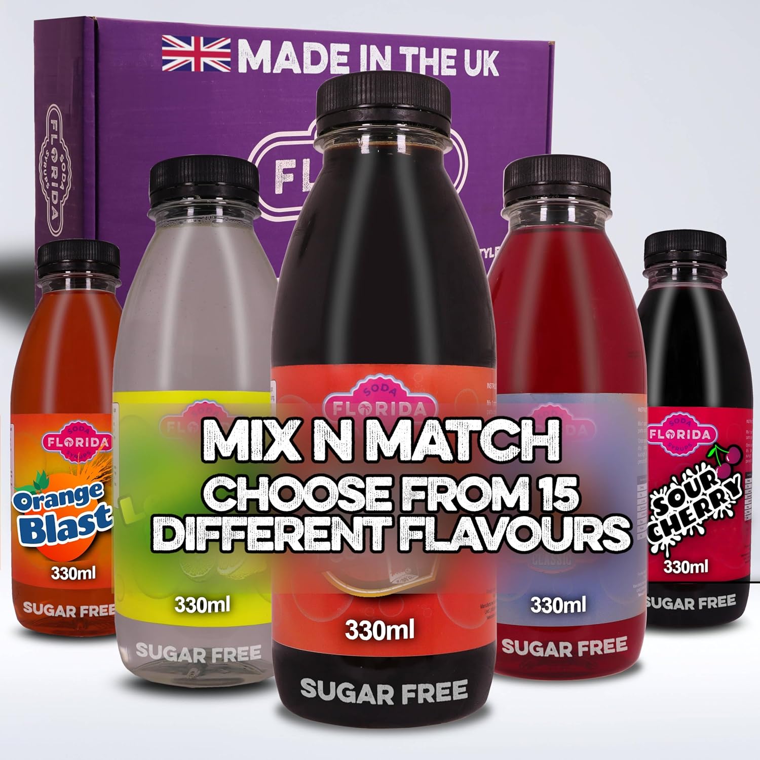 Florida Soda Syrup Compatible With Sodastream - Mix n Match Flavours, Build your own 5 Pack Gift Box | Sugar Free | Cream Soda, Classic Cola, Bubblegum, Cherry Cola, Iron Brew, Dandelion & Burdock
