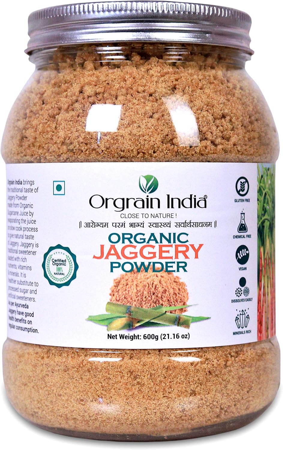 Orgrain India Organic Jaggery Powder 21.16 Oz | Hand Crushed Gur Powder | Organically Grown | No Preservatives Added | No Artificial Flavors