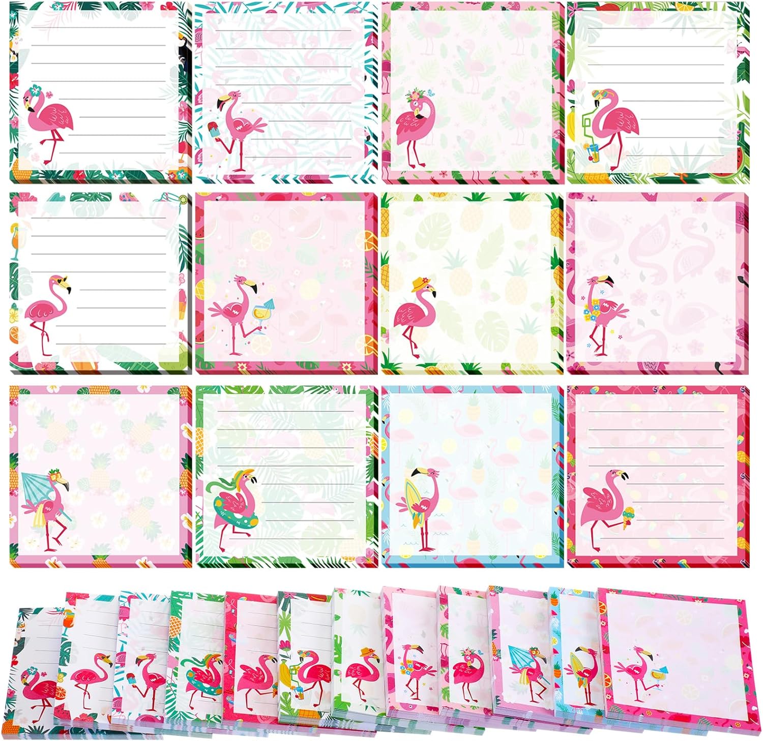 Handepo 12 Pack Flamingo Sticky Notes Bulk Small to Do List Funny Cute Animals Notepad Supplies for Office School Gifts, 600 Sheets in Total