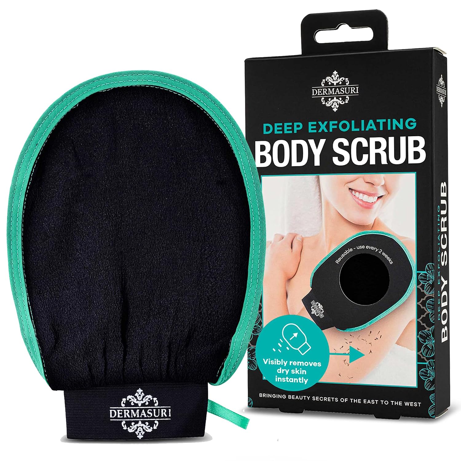 Dermasuri Deep Exfoliating Glove - Polishing Mitt Body Scrubber - Korean Skin Cleaner Exfoliator & Dead Skin Buffing Treatment - Keratosis Pilaris Scrub Remover- Shower Skincare (1 Pack)
