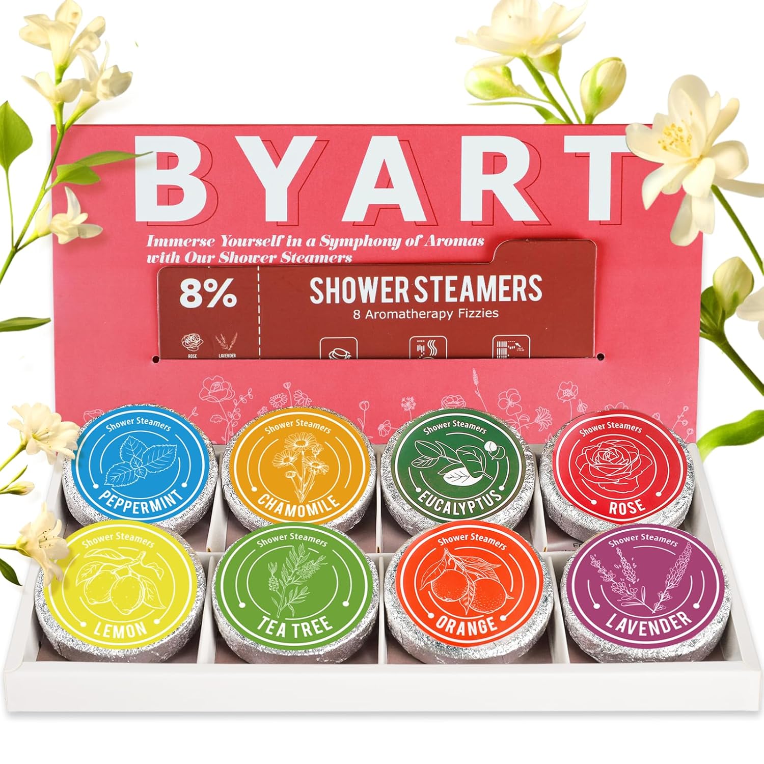 Shower Steamers Aromatherapy, 8% Natural Essential Oils, Women/Men Spa Steamer, Lingering Intense Aroma, Soothing Stress Relief, Body&Soul Relaxing Bath Bombs, Stocking Stuffer for Friend/Family
