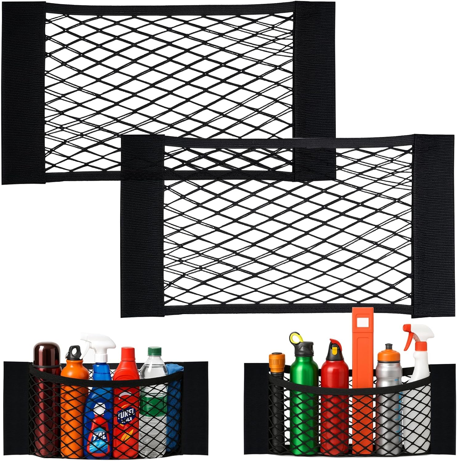 HAKACC Car Boot Storage Net 2 PCS, Campervan Accessories for Van, Caravan, Trunk, Cargo, Camping, Car Organiser Essentials 40x24cm