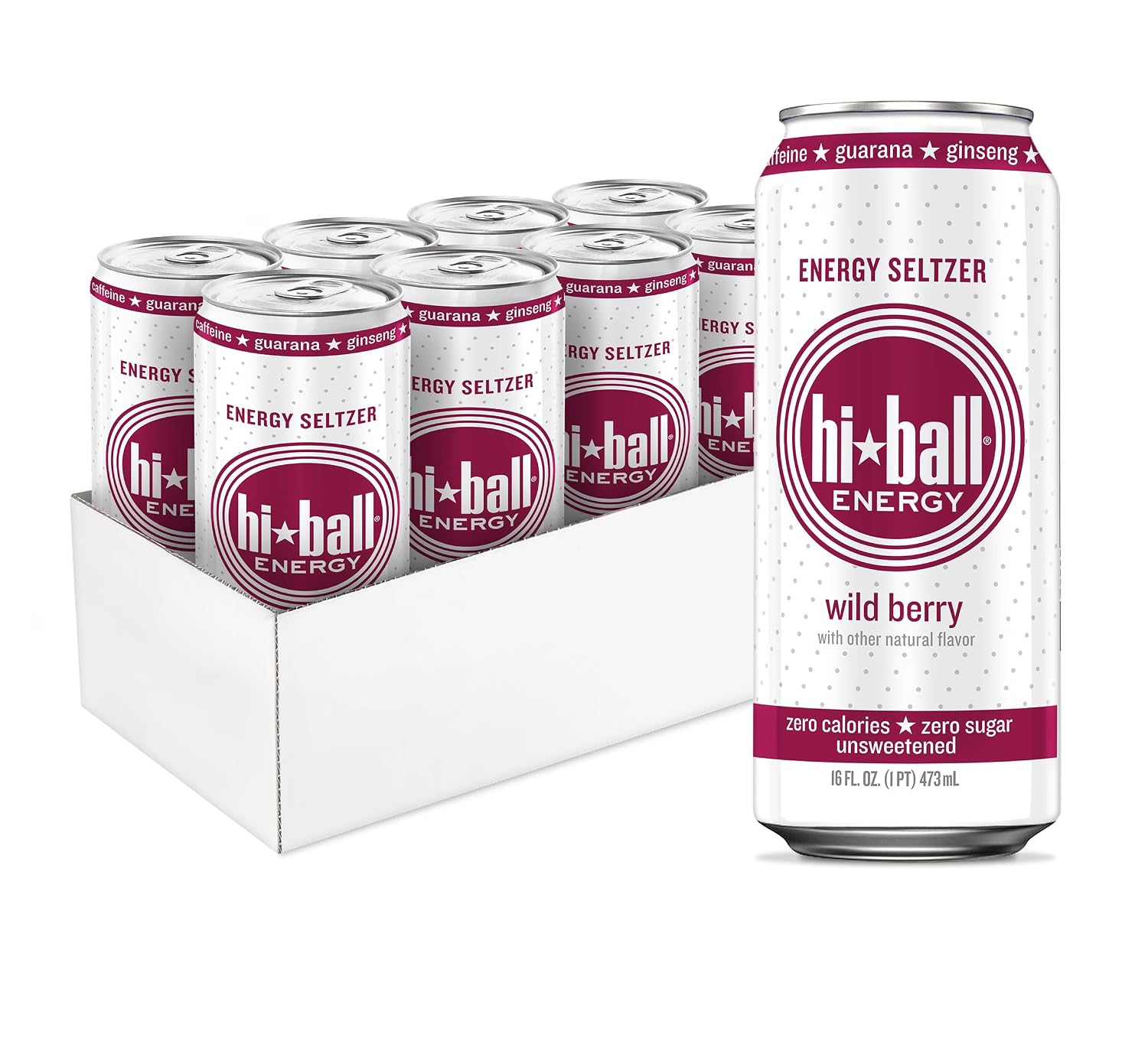 Hiball Clean Energy Drink, Wild Berry, 16 fl oz (8 Pack)