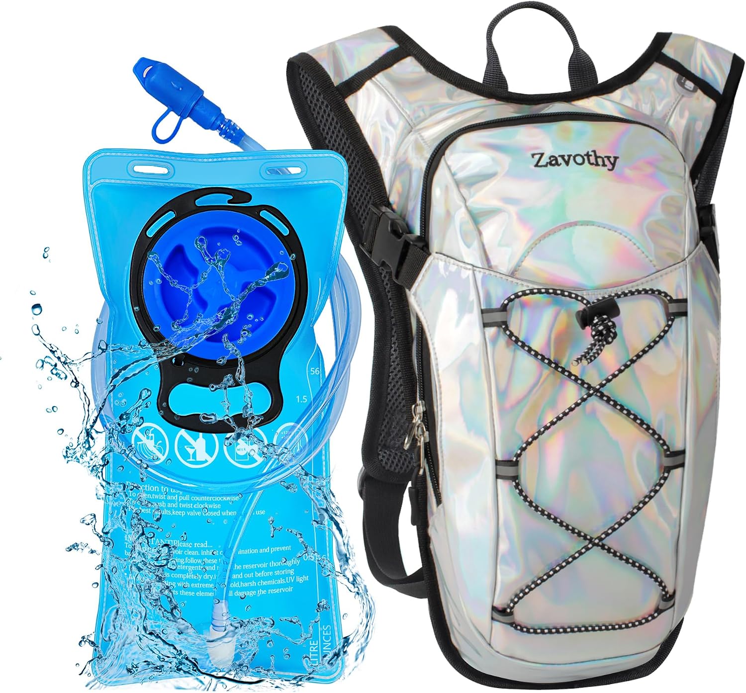 Reflective Hydration Backpack, Hydration Pack - Water Backpack with 2L Hydration Bladder, Essential for Festivals - Rave Hydration Pack for Hiking, Running, Cycling, and Festivals