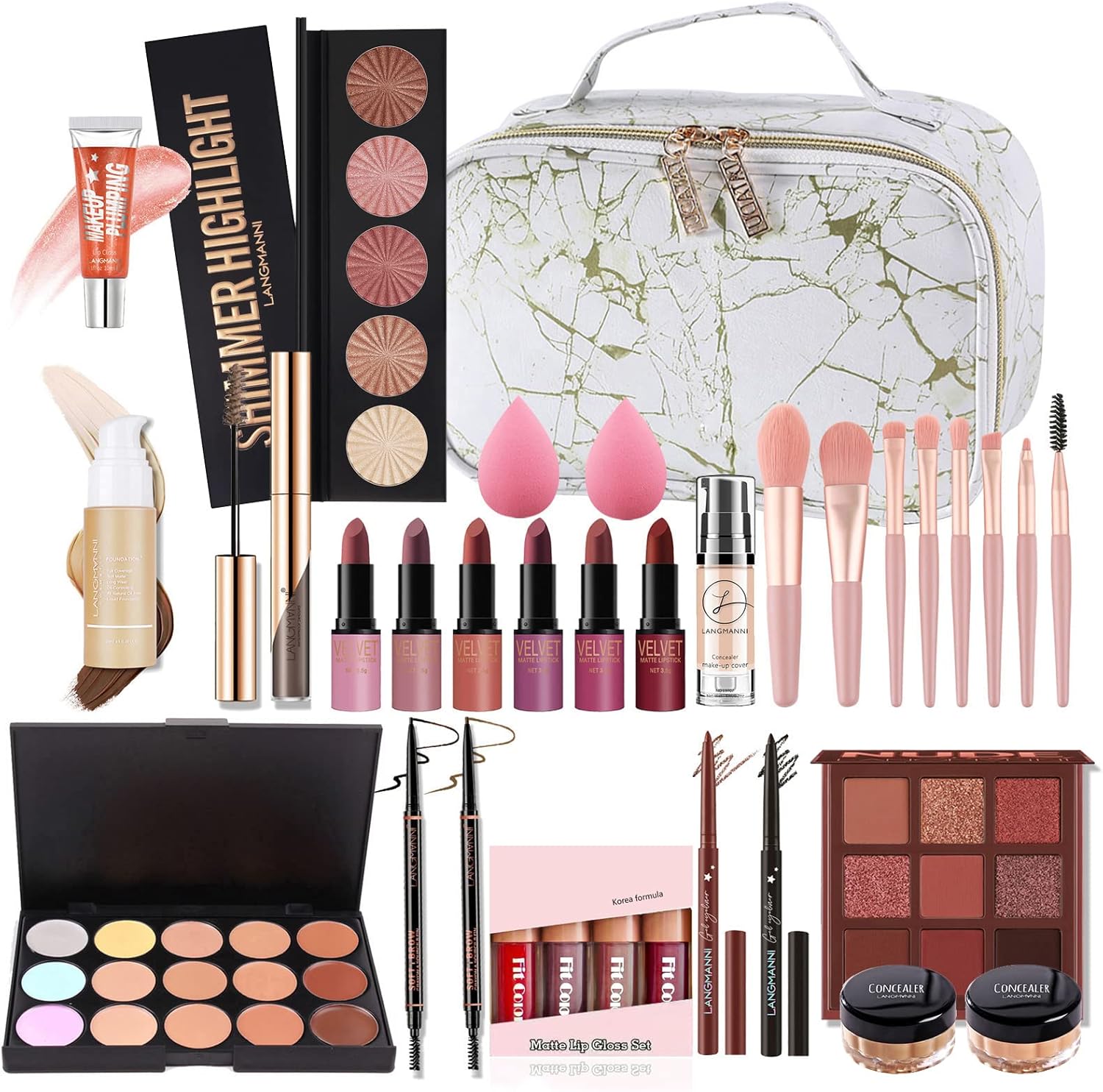 All in One Makeup Kit, Makeup Kit for Women Full Kit, Make Up Gift Set for Women, Makeup Essential Bundle Includes Foundation Eyeshadow Palette Concealer Lipstick Eyeliner Mascara Cosmetic Brush Set