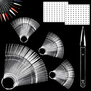 Allstarry 200 Pcs Clear & Natural Nail Swatch Sticks with Ring and Numbered Tips Pointed Shaped Nail Art Polish Display Tips, False Nail Sample Sticks, Sacks of Transparent Nail Practice for Manicure
