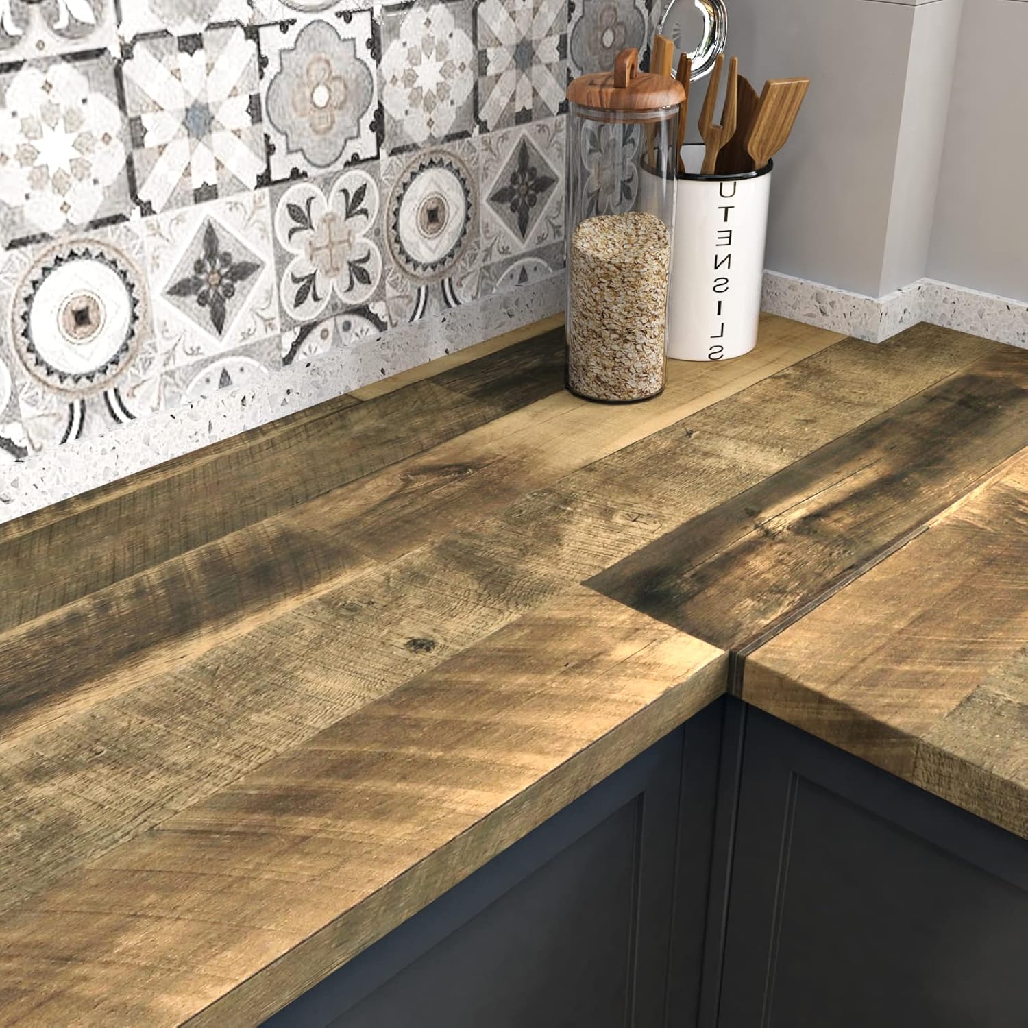 WESTICK Brown Wood Counter Top Peel and Stick Waterproof Wood Contact Paper for Countertops Self Adhesive Wooden Wallpaper Rustic Wooden Vinyl Countertop Wrap for Tables Kitchen Cabinets 15.8" x 78"