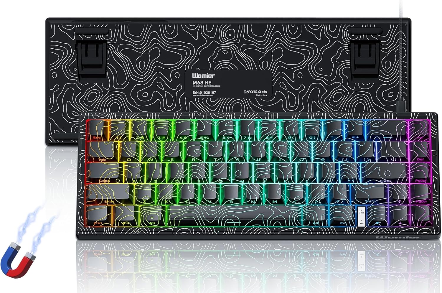 Womier M68 HE V2 Rapid Trigger Keyboard 60% Percent, Hall Effect Topographic Gaming Keyboard, Wired RGB Custom Mechanical Key Board with Magnetic Switch, PBT Keycaps for Mac/Win (Black)