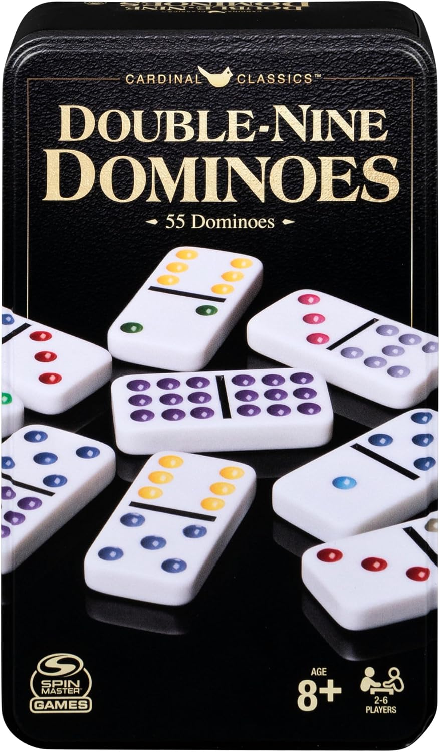 Spin Master Games, Cardinal Classics Double Nine Dominoes Set in Storage Tin, Dominoes for Kids & Adults, Classic Game, 2-6 Players, for Ages 8 & Up