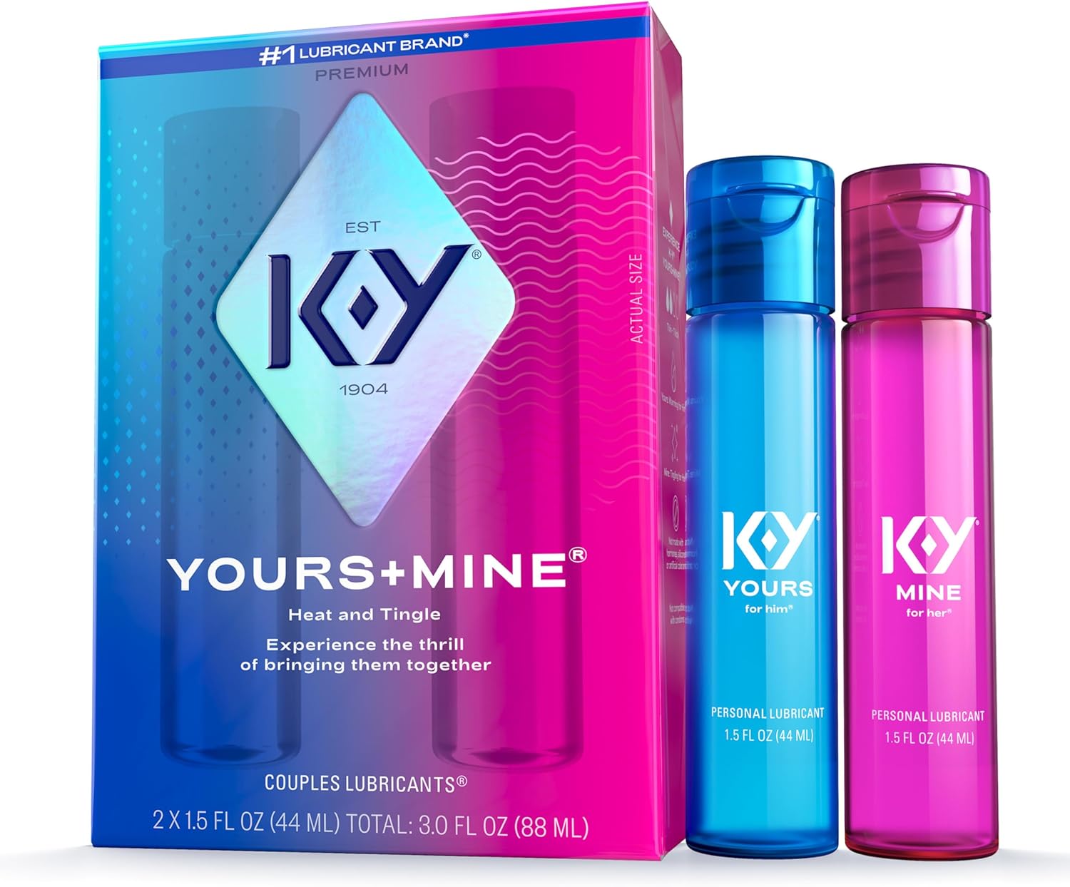 K-Y Yours + Mine Couples Personal Lube, Two Personal Lubricants, Water Based Lube for Women & Glycerin-Based Lube for Men, 2 x 1.5 FL OZ