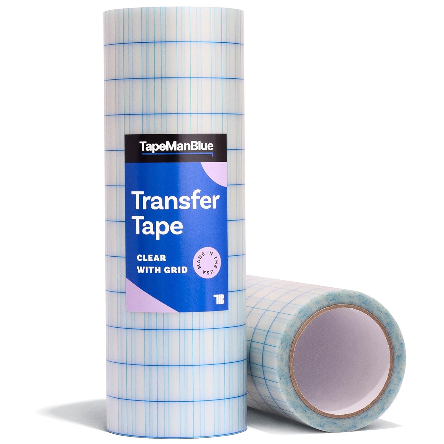TapeManBlue Clear Transfer Tape for Vinyl, 12" x 100' Roll with Grid, Premium Vinyl Transfer Tape for Crafts, Decals, and Letters