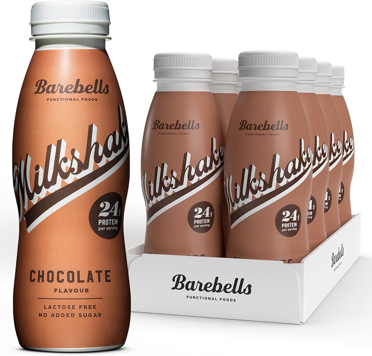 Barebells Creamy Protein Shake - Low Sugar, 24 g Protein per Bottle, Lactose Free - Chocolate Milkshake, 8 x 330 ml