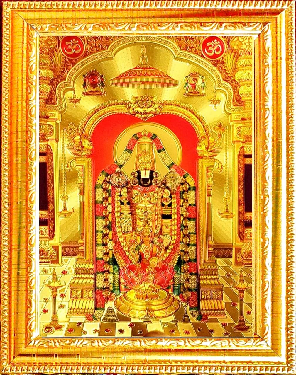 Wood Tirupati Balaji Rectangular Lord Venkateswara Photo Frame | God Photo Frame (33 X 24 Cm Wall Mount (Gold))
