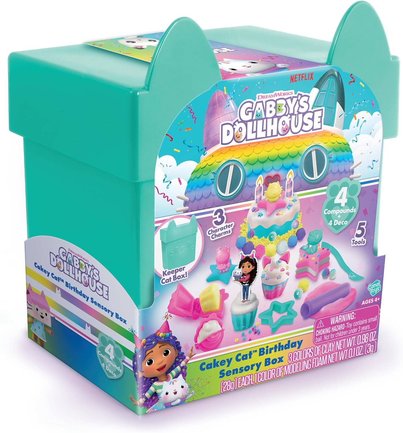 Gabby’s Dollhouse ™ Large Cakey Cat™ Birthday Sensory Box! Get Ready for a paw-Some Party by Sculpting Pretend Party Treats! Age 4+