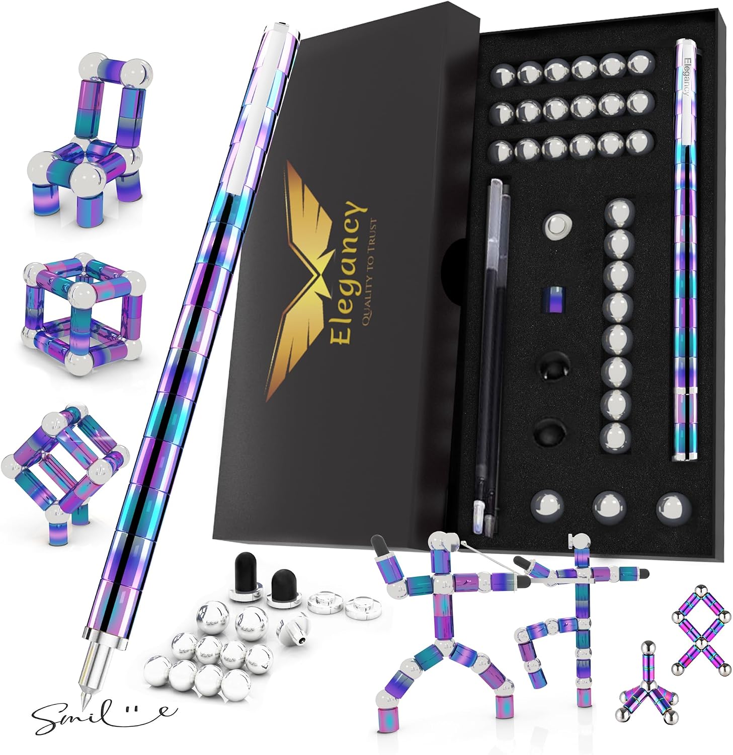 Elegancy Magnetic Fidget Pen, Large Box Gel Stylus with Refills, Magnetic Writing Accessory for Focus, Creative Desk Use and Everyday Note Taking, Gift Boxed (Multicolor)