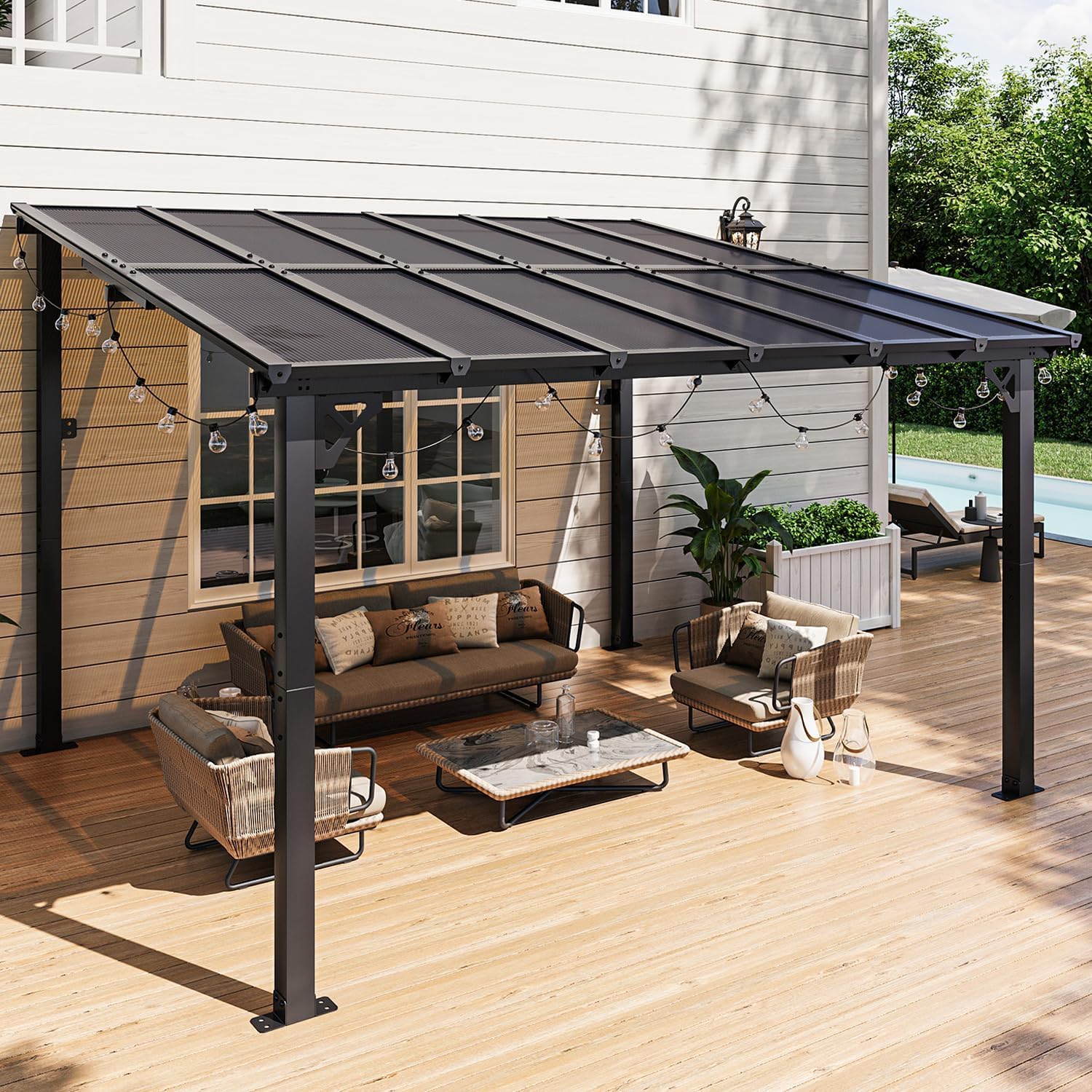 Aoxun 10' x 12' Gazebo for Patio, Gazebo Pergola with Sloped Roof, Large Wall-Mounted Heavy Duty Awnings, for Backyard, Deck, Patio