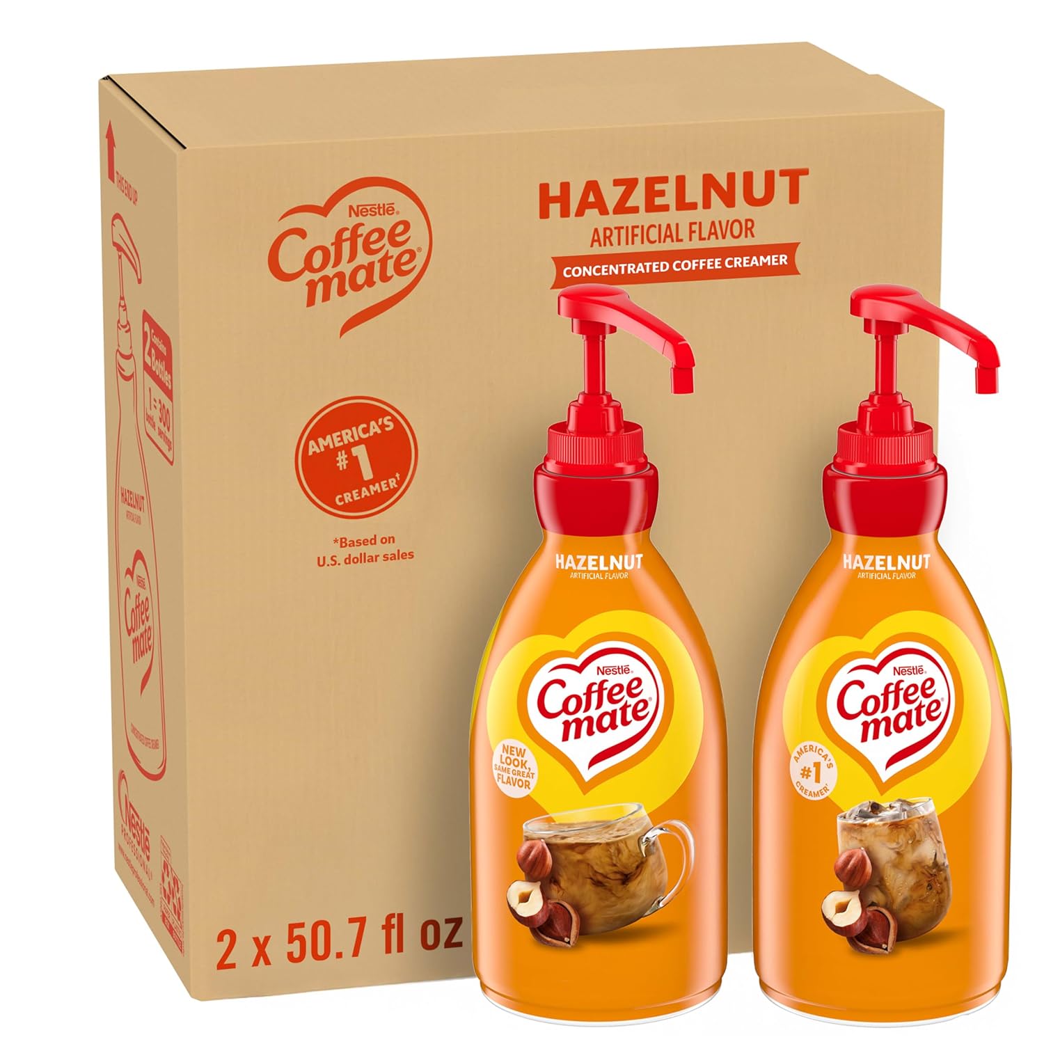 Nestle Coffee mate Hazelnut Non-Dairy Creamer Pump Bottle, 50.7 oz, 2-Pack