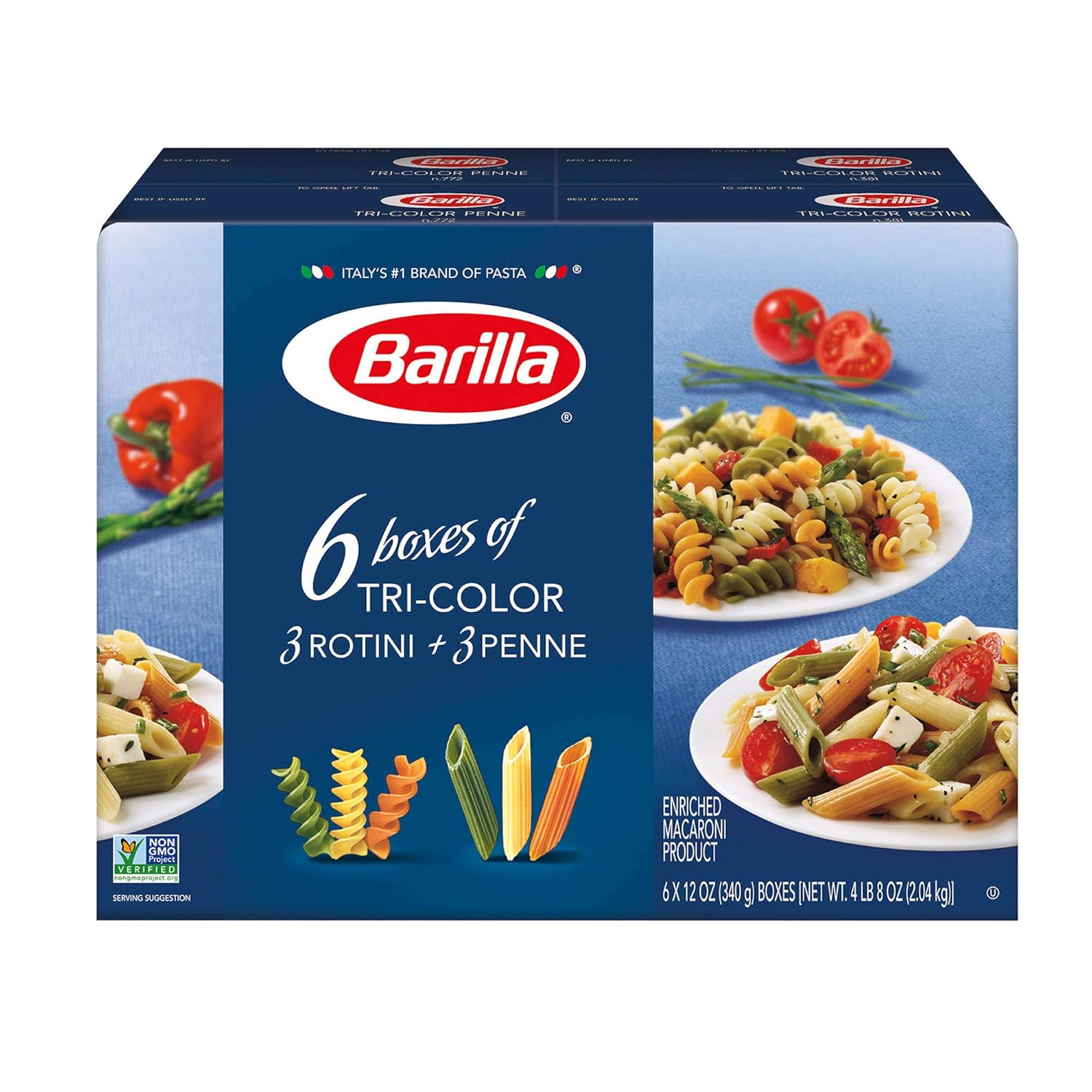 Barilla Pasta, Tri-Color Penne & Tri-Color Rotini, 12 Ounce (Pack of 6)