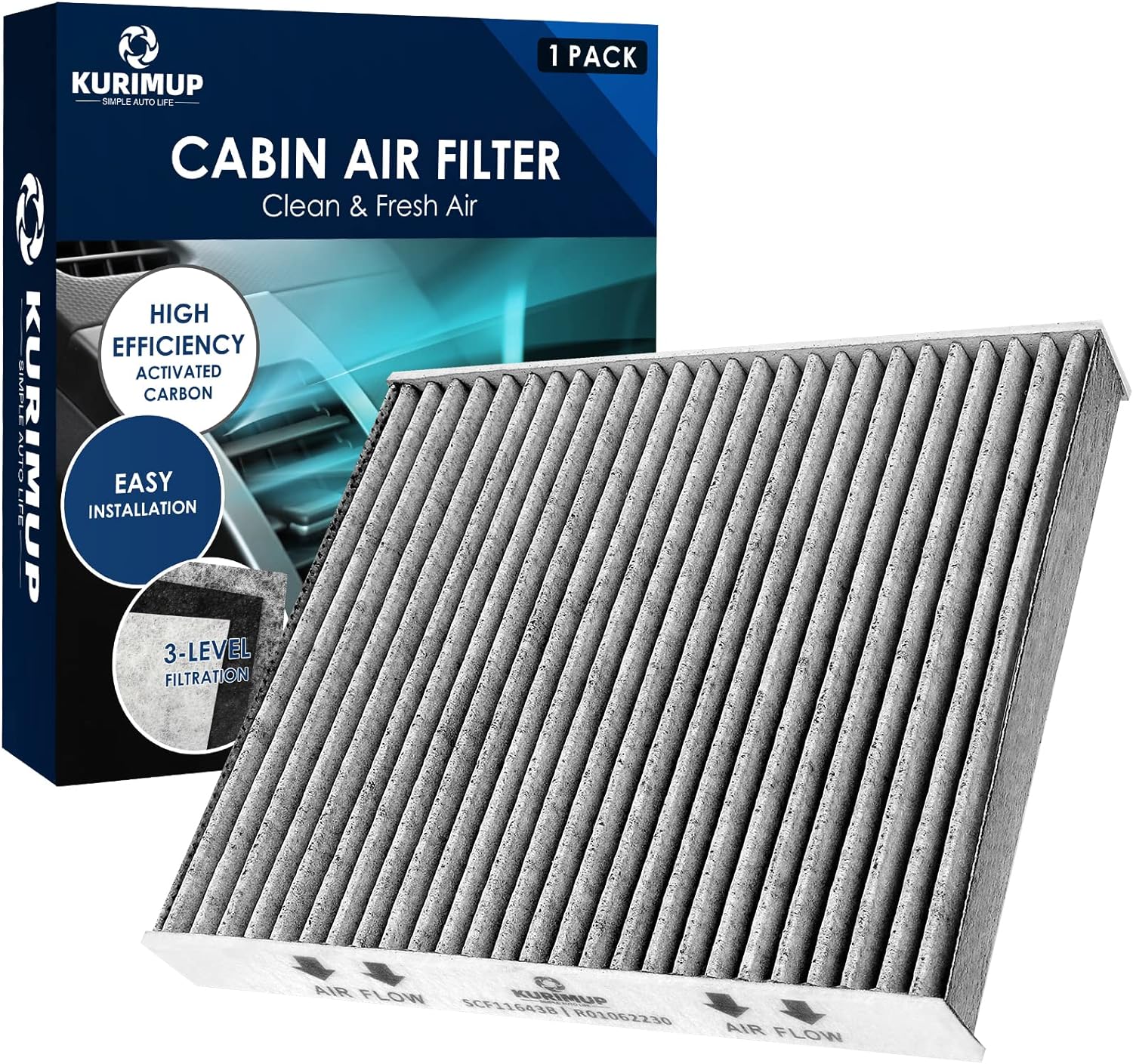 Cabin Air Filter,Replacement for CF11643,Premium Cabin filter with Activated Carbon, Fit for A3/Q3/S3/TT Quattro and Atlas/GTI/Golf/Jetta/Tiguan(1 pack)