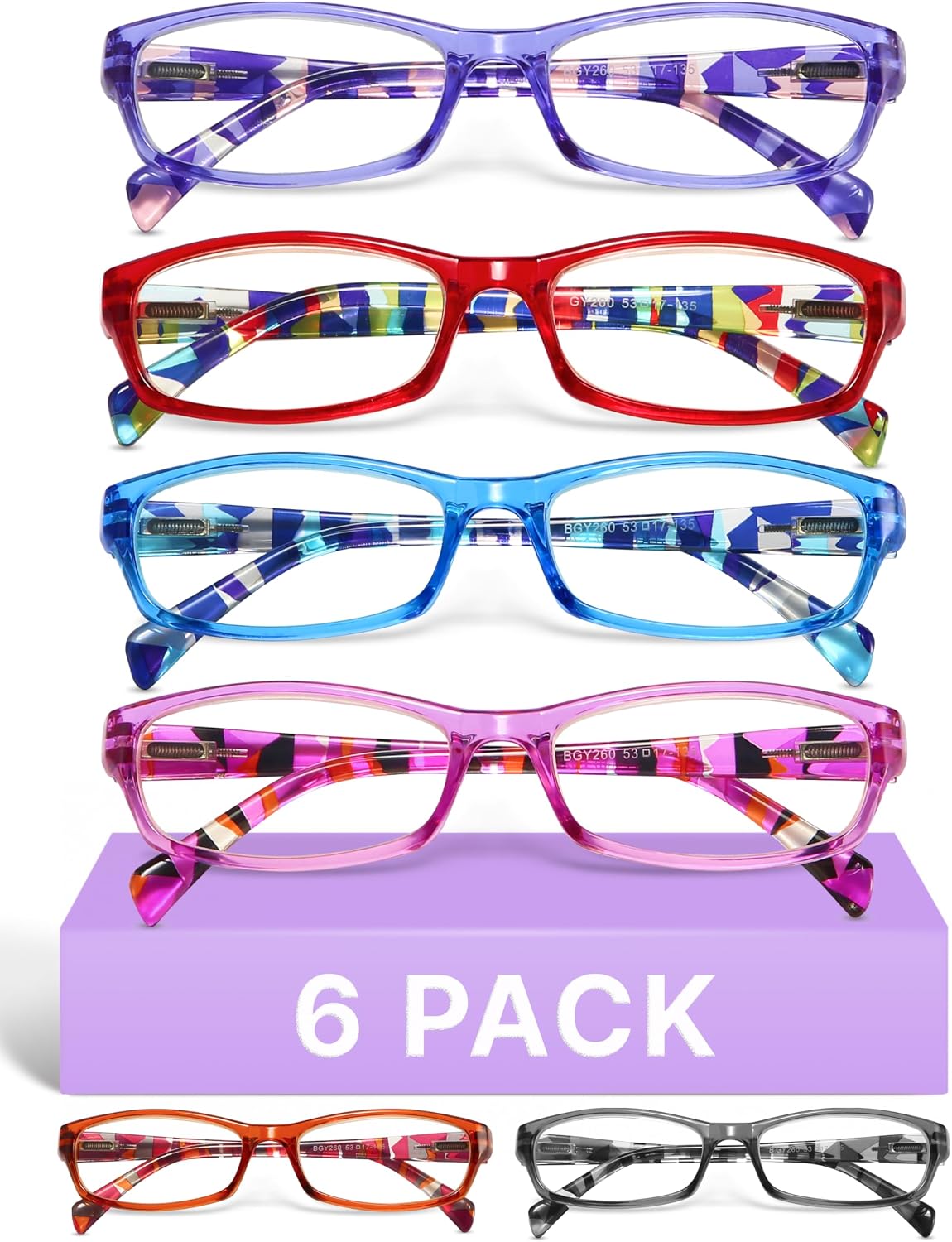 Gaoye 2.0 Reading Glasses for Women, 6 Pack Fashion Readers, Spring Hinge Eye Glasses, Blue Light Reading Glasses